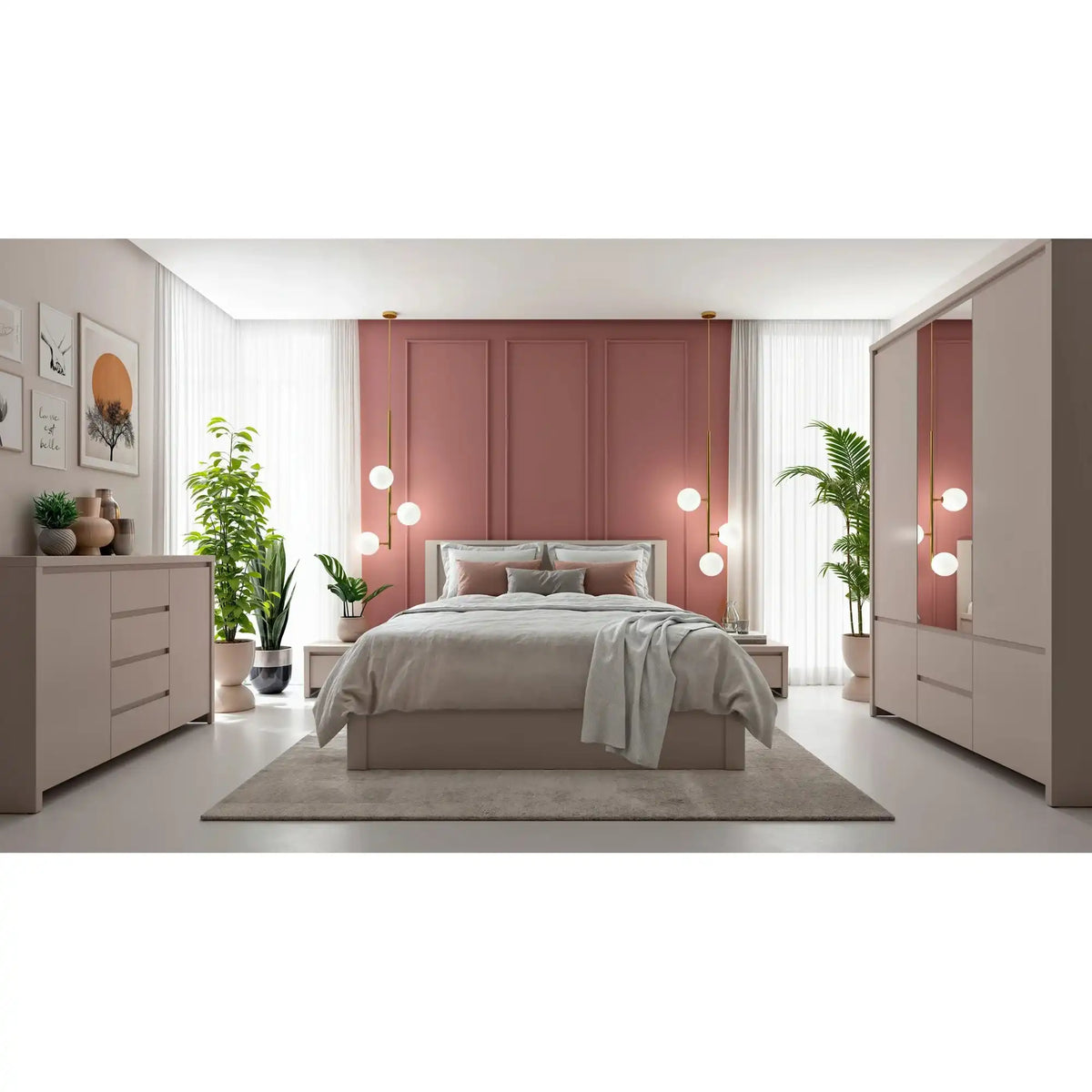 Dulap KASPIAN, casmir, PAL, cu 5 usi si 2 sertare, 154x56x211 cm