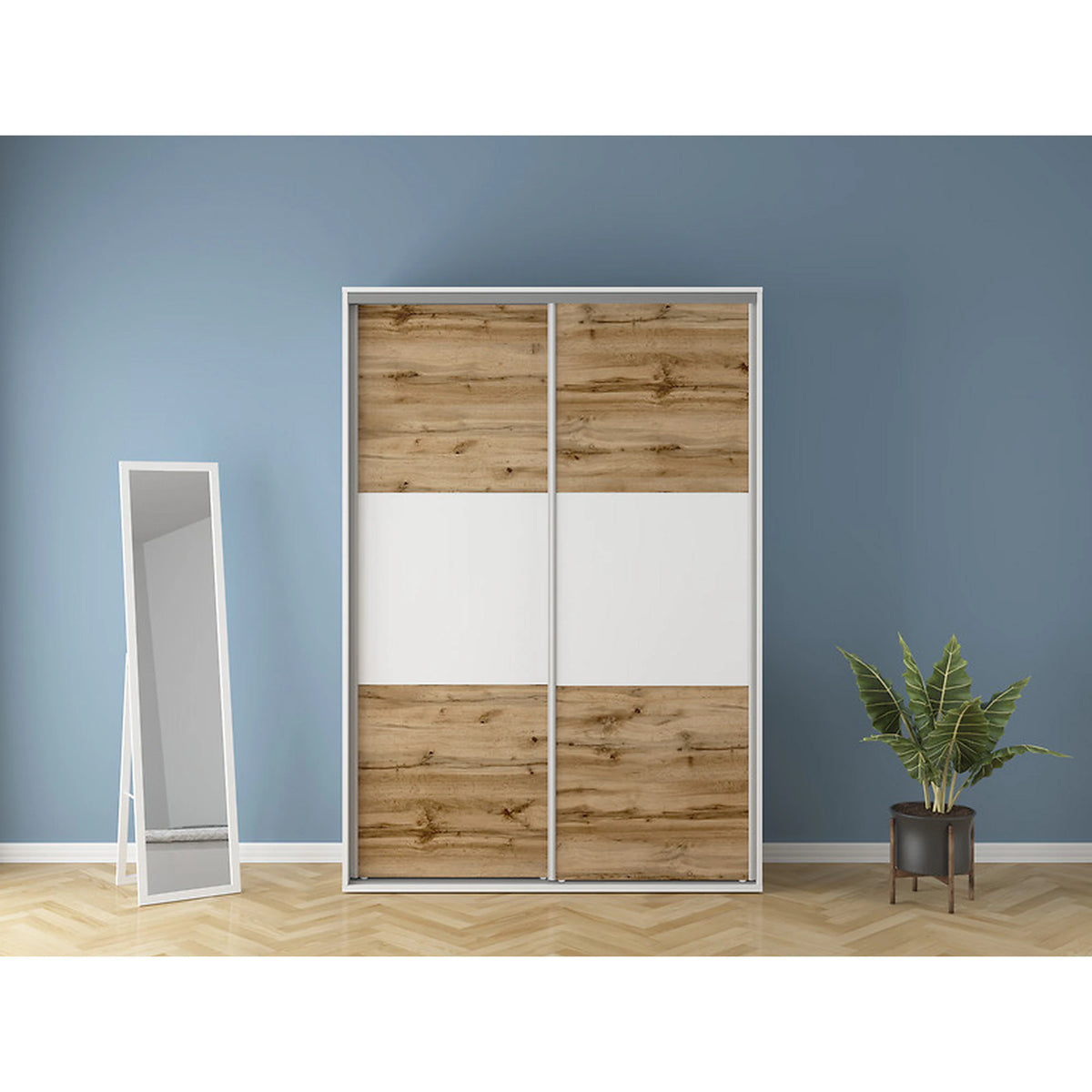 Dulap FLEX, alb/stejar wotan, PAL, cu 2 usi, 150x45x218 cm