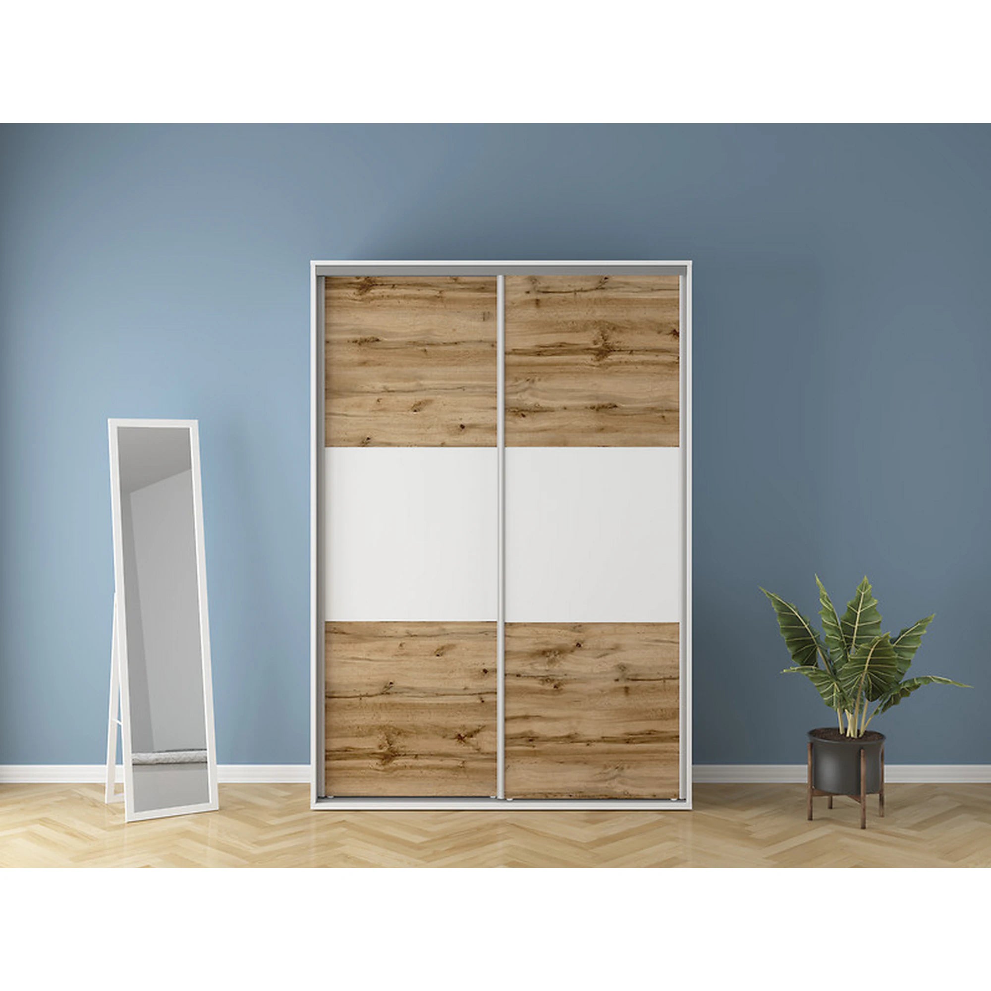 Dulap FLEX, alb/stejar wotan, PAL, cu 2 usi, 150x45x218 cm