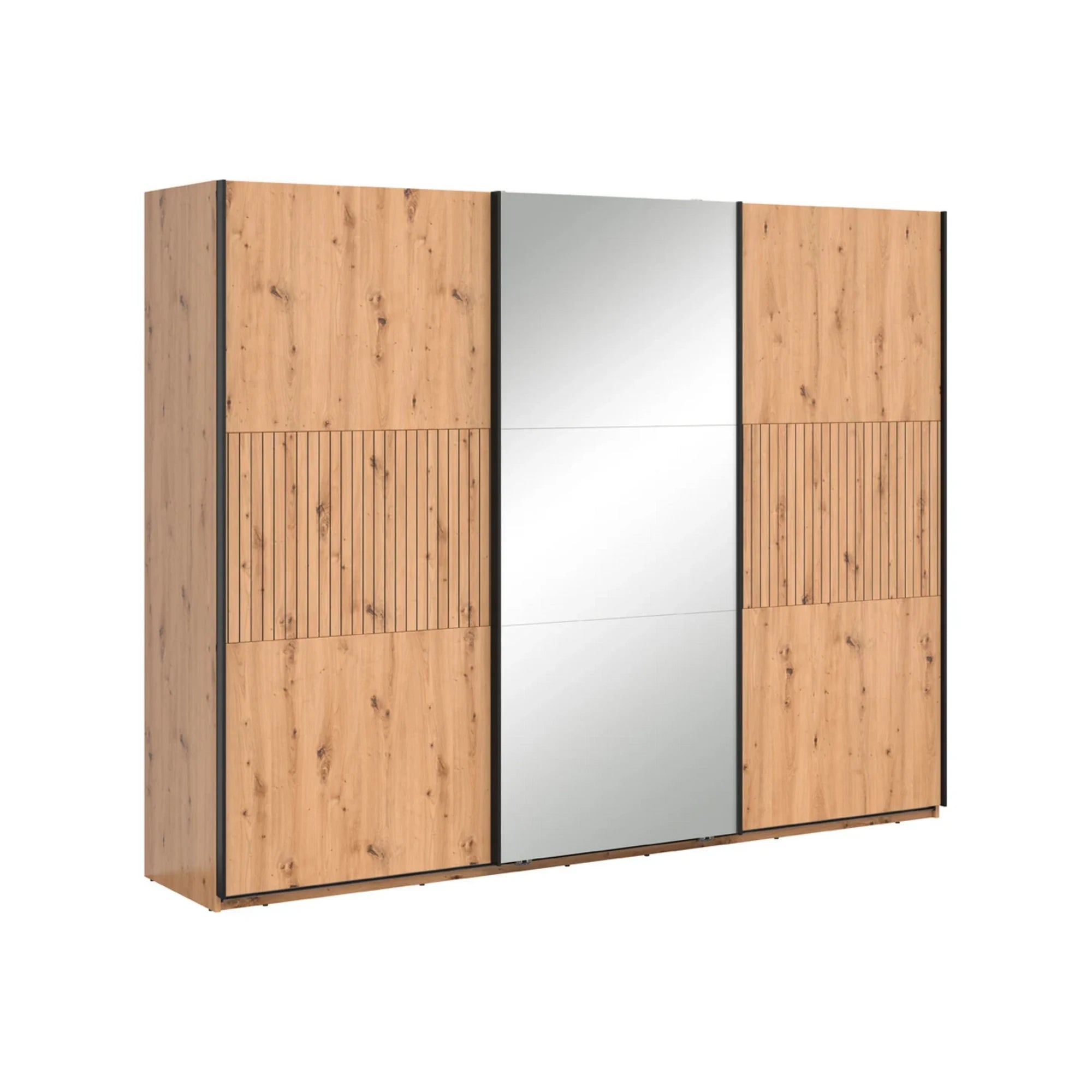 Set dormitor LAMEA, stejar artisan, pat 160x200, dulap cu 3 usi, 2 noptiere si o comoda