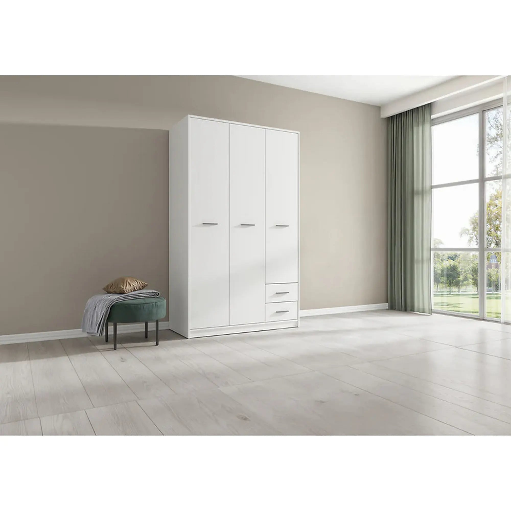 Dulap NEPO PLUS, alb, PAL, cu 3 usi si 2 sertare, 119x55x197 cm