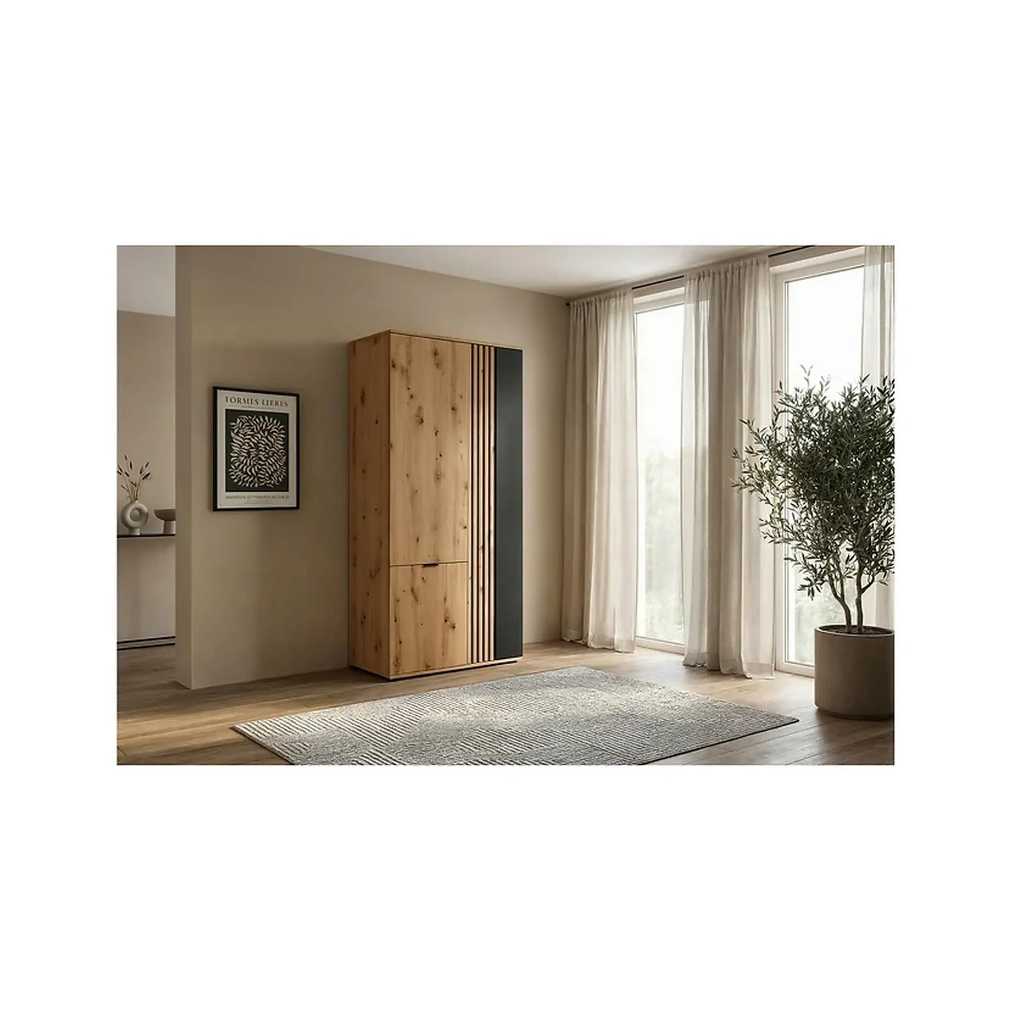 Dulap VABRES, stejar artisan/negru mat, PAL laminat, 91x56x196 cm