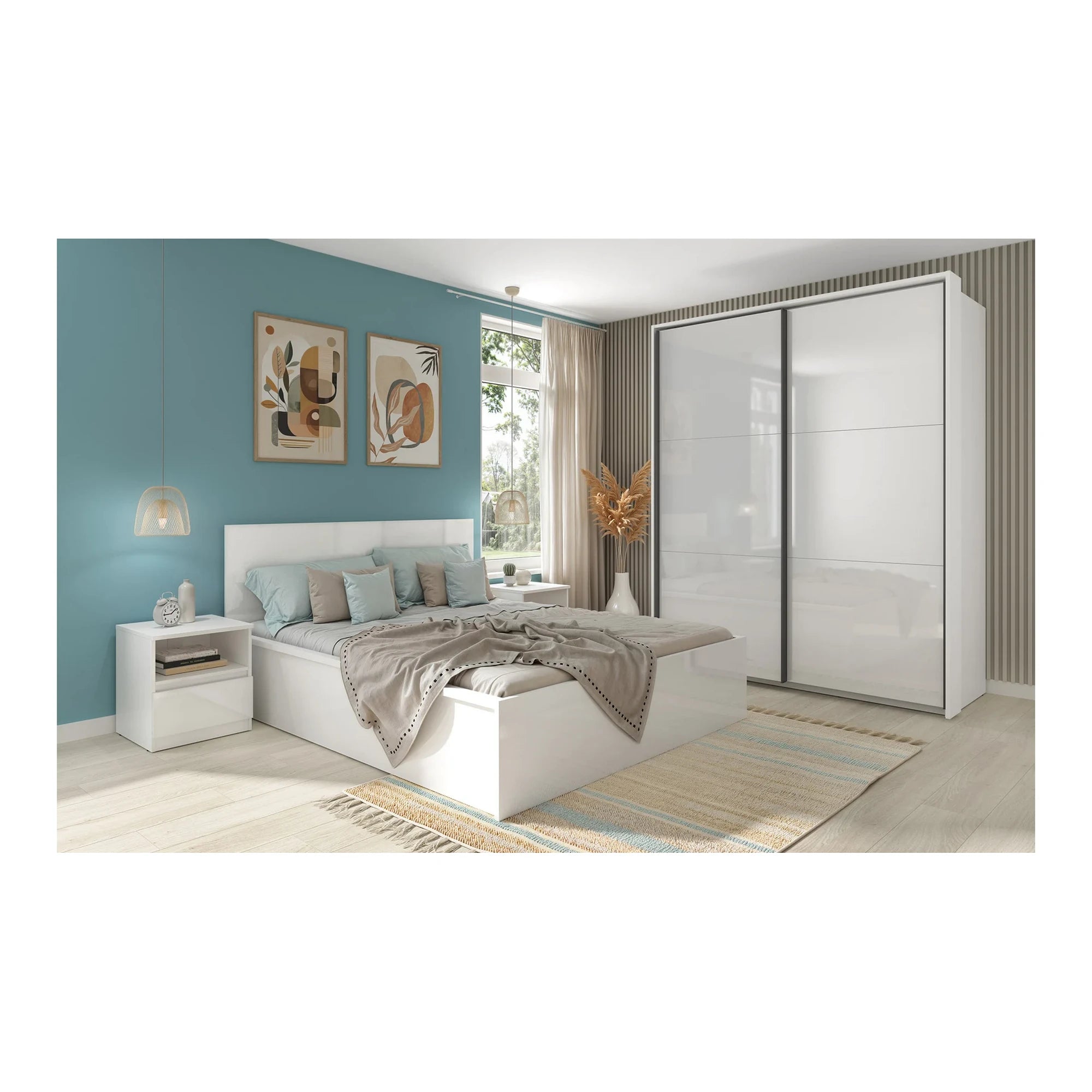 Set dormitor TETRIX 2, casmir, pat 160x200, dulap cu 2 usi si 2 noptiere