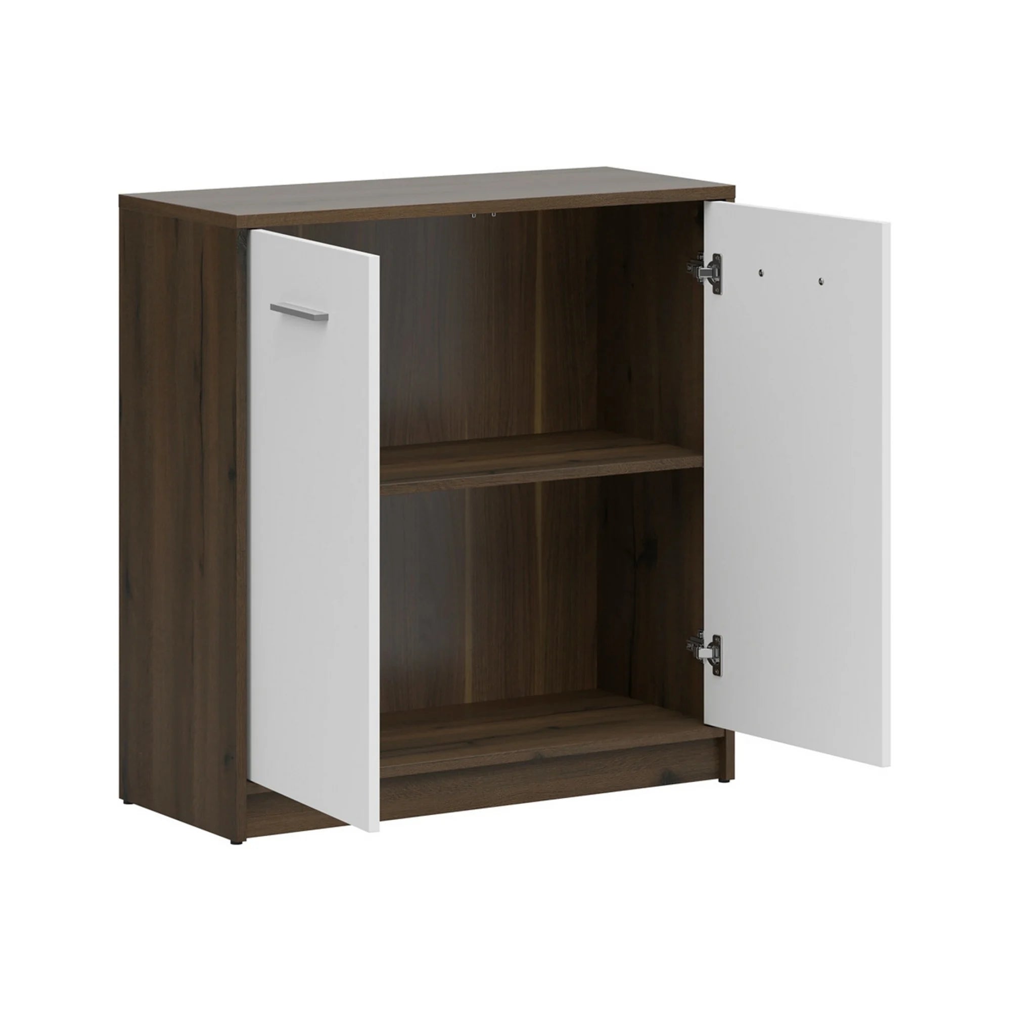 Comoda NEPO PLUS, stejar nobil/alb, PAL laminat, cu 2 usi, 80x34x84 cm