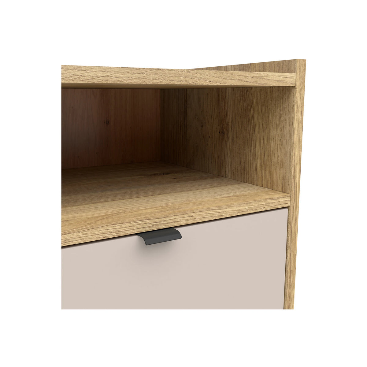 Set dormitor DALVA, stejar/casmir, pat 160x200, dulap cu 3 usi si 2 sertare, 2 noptiere si o comoda