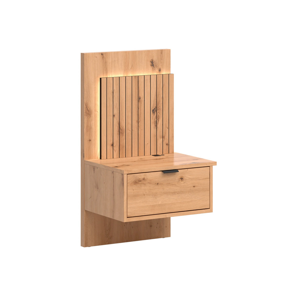 Set dormitor LAMEA, stejar artisan, pat 160x200, dulap cu 3 usi, 2 noptiere si o comoda
