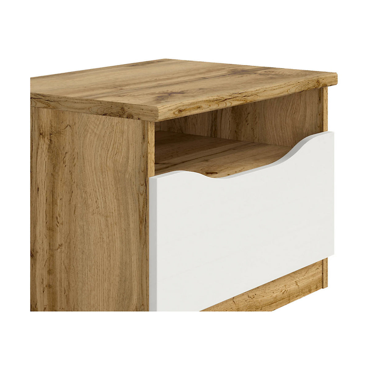 Noptiera NUIS, stejar wotan/alb lucios, PAL, 50x40x39 cm