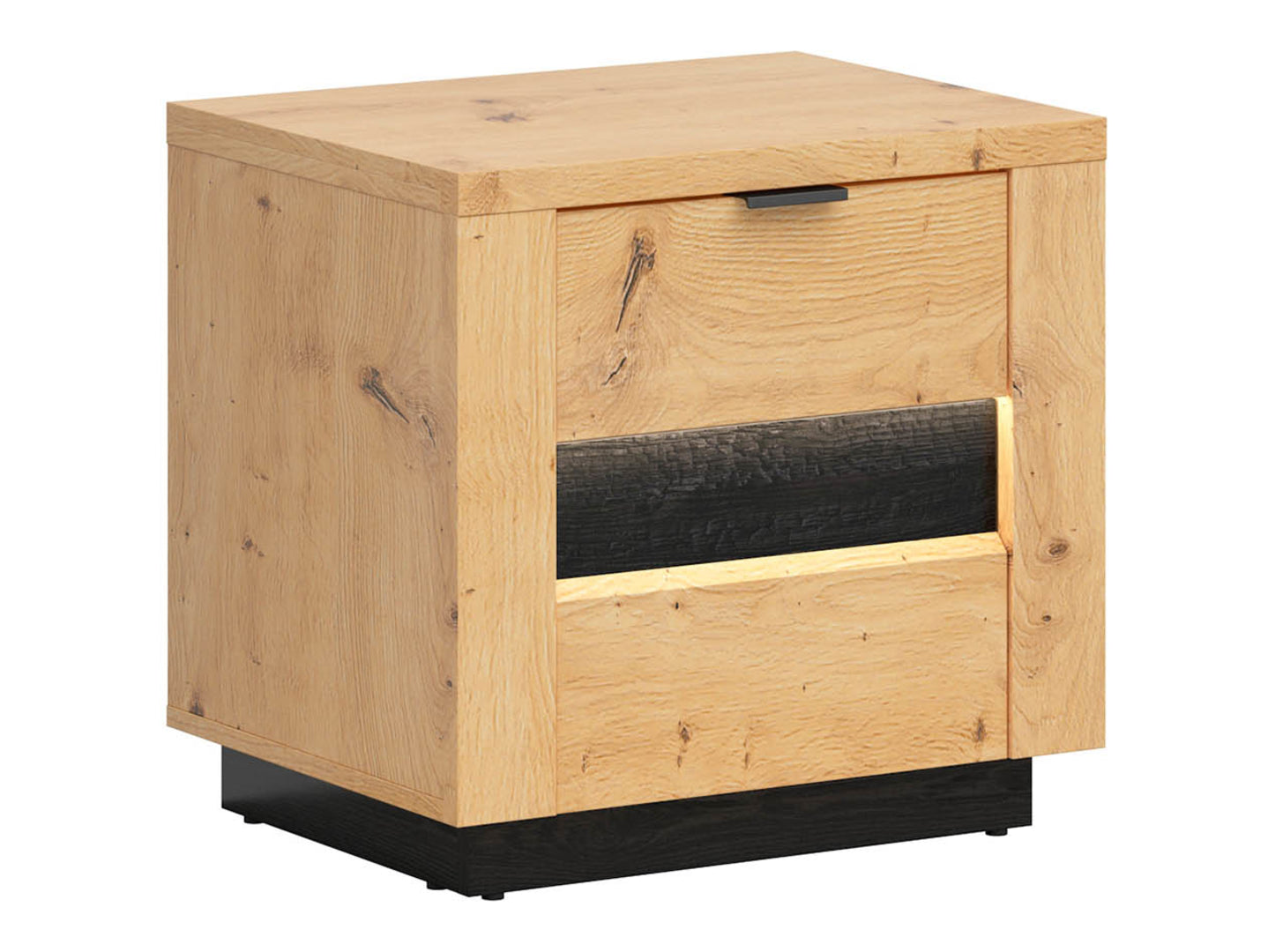 Set dormitor OSTIA, stejar artisan/negru, pat 160x200, dulap cu 2 usi si 2 sertare, comoda si noptiera