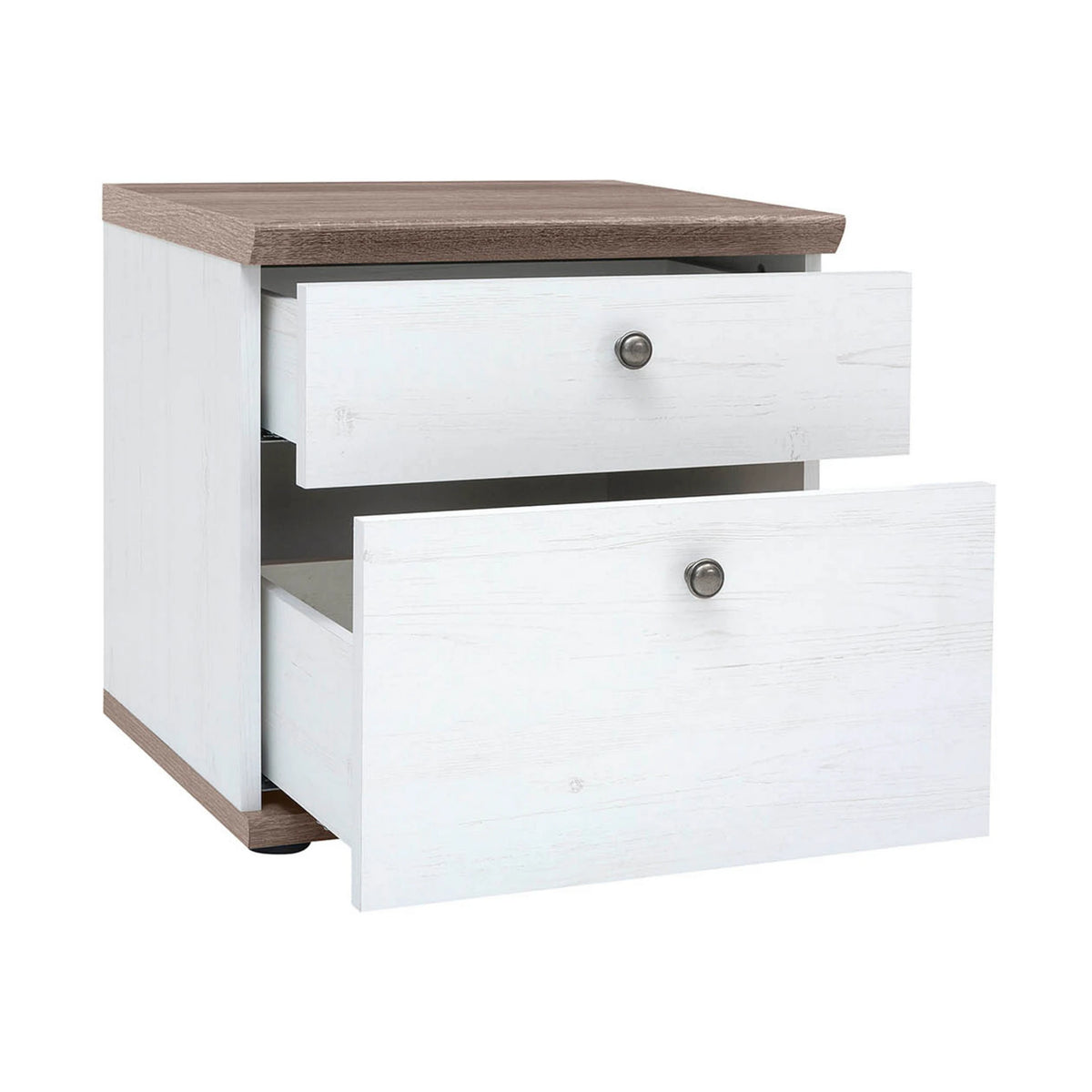 Set dormitor STOCKHOLM, pin alb andersen/stejar sonoma, pat 160x200, dulap cu 5 usi, 2 noptiere si comoda