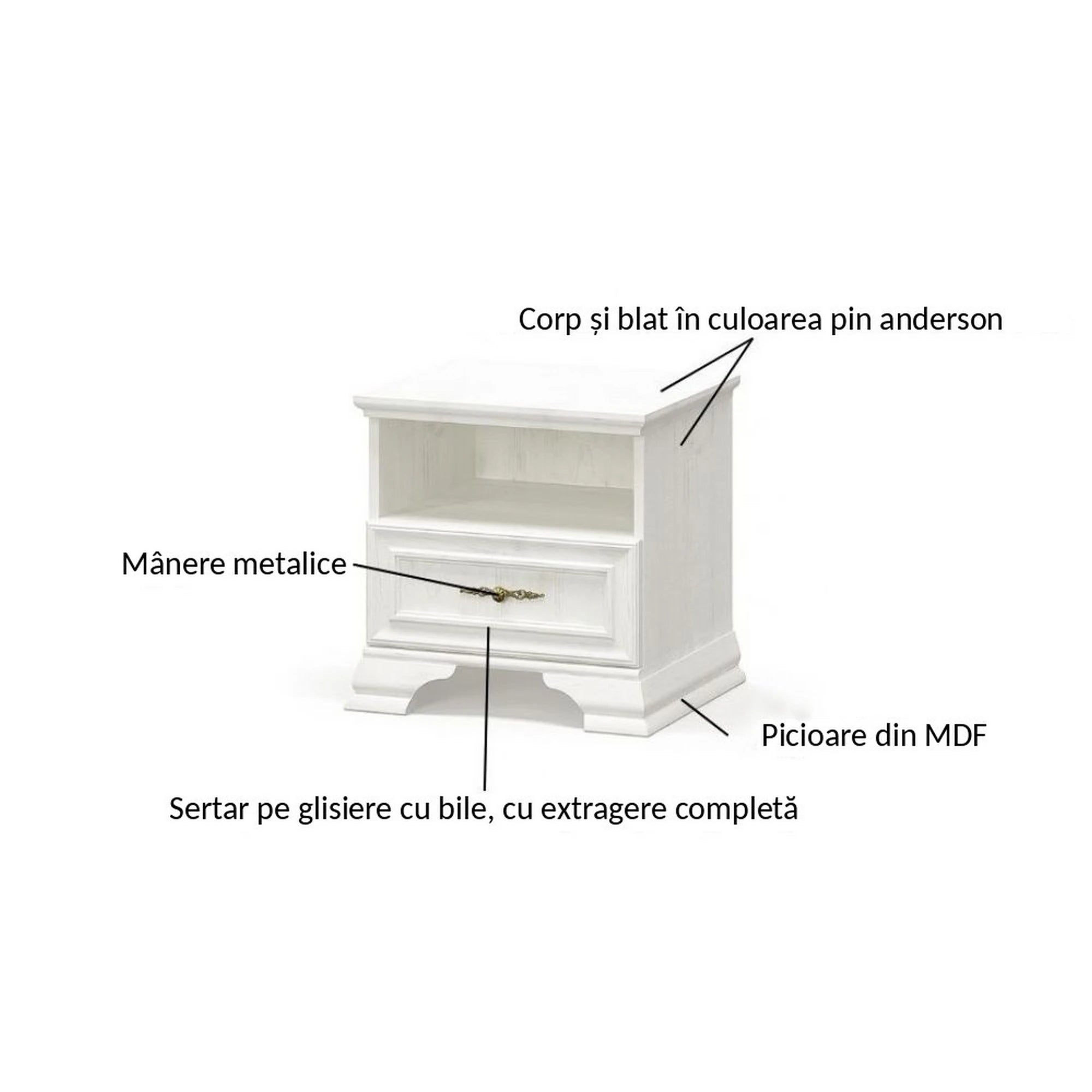 Noptiera pin alb anderson IRYS, PAL laminat, 49x41x47 cm