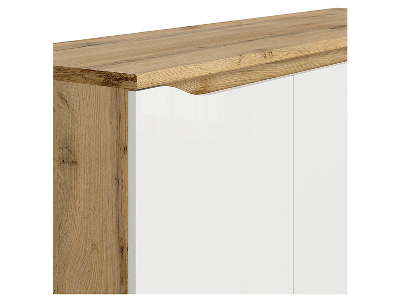 Comoda NUIS, alb lucios/stejar, 135x40x92 cm