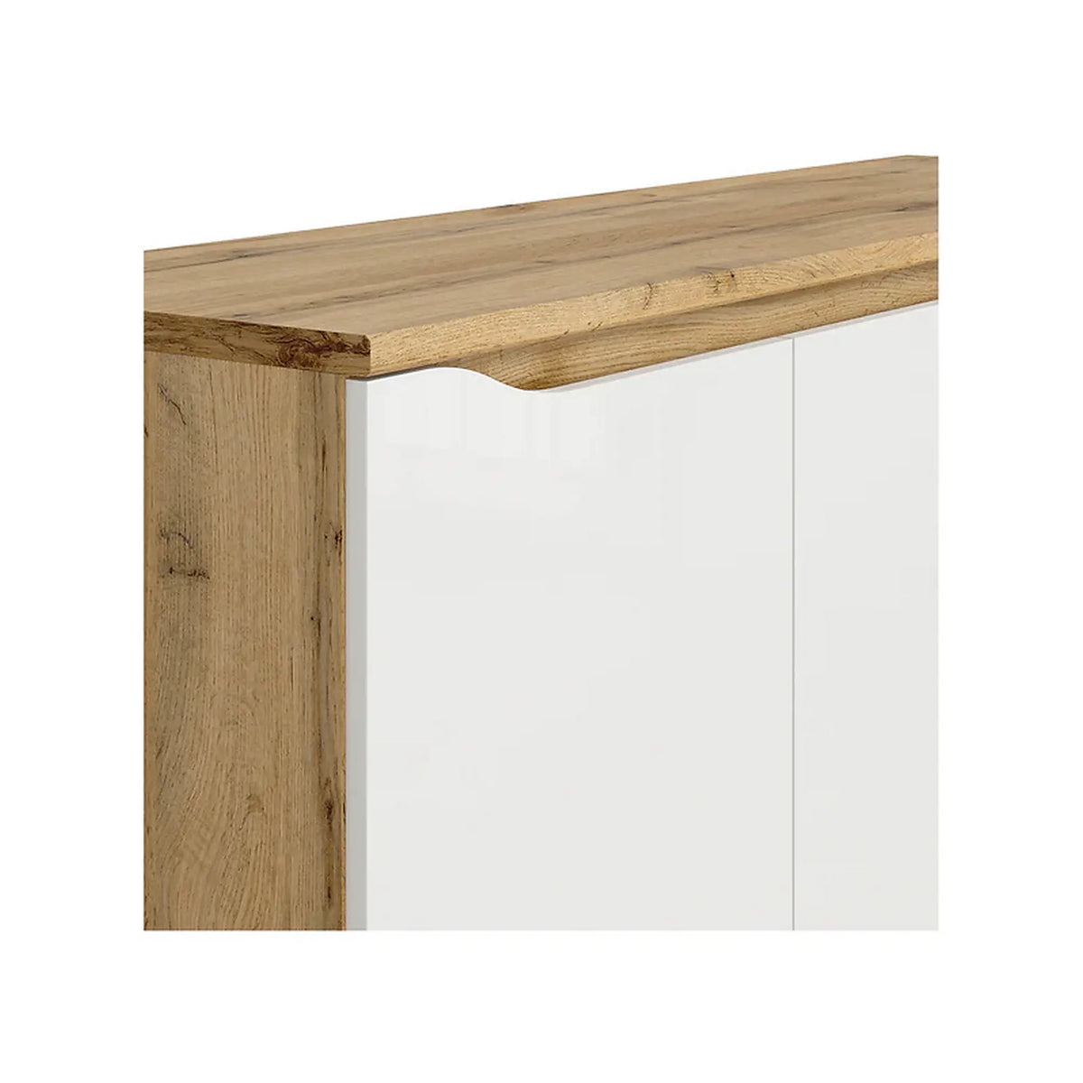 Comoda NUIS, alb lucios/stejar, 135x40x92 cm