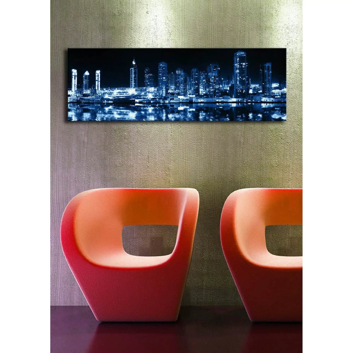 Tablou 3090DACT-6, albastru/negru, panza, cu iluminare LED, 90x30 cm