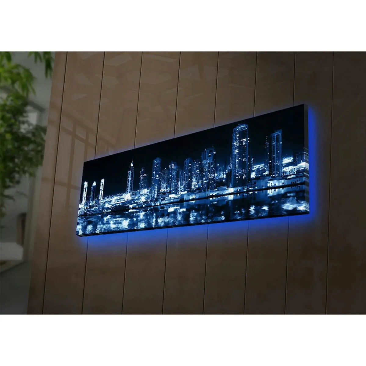 Tablou 3090DACT-6, albastru/negru, panza, cu iluminare LED, 90x30 cm