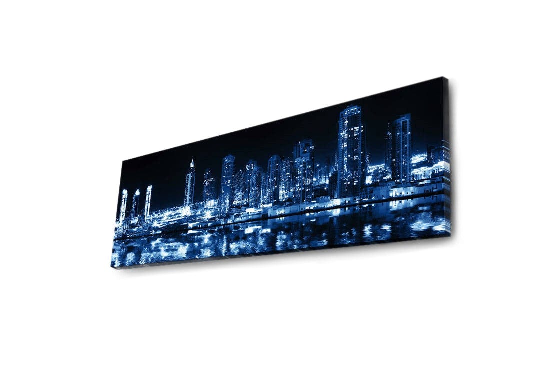 Tablou 3090DACT-6, albastru/negru, panza, cu iluminare LED, 90x30 cm