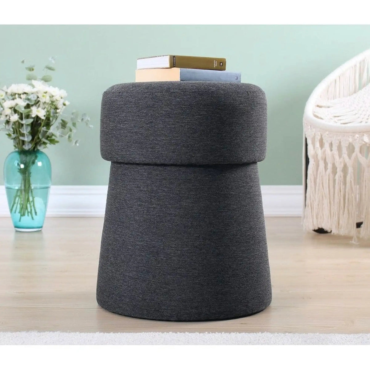 Taburet BEANS, stofa clasica gri inchis, 40x40x50 cm