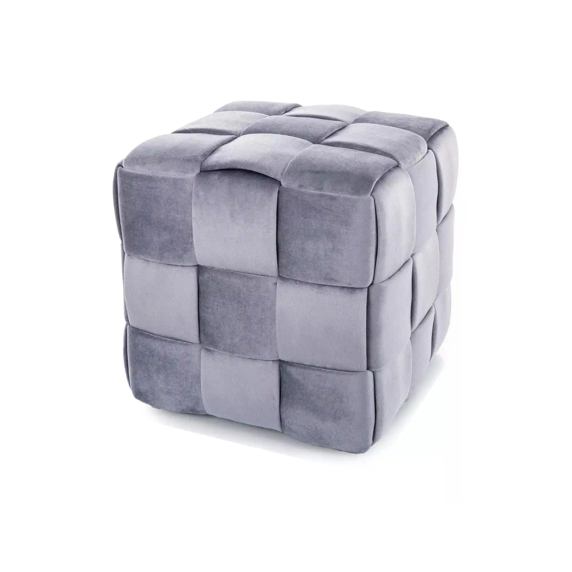 Taburet CASEL, gri, stofa catifelata, 42x42x42 cm