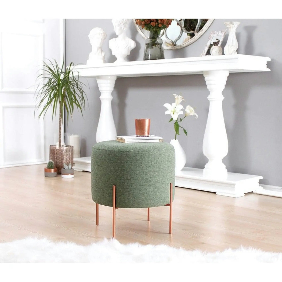 Taburet COPPER 41, otel/stofa clasica verde/curpru, 40x40x42 cm