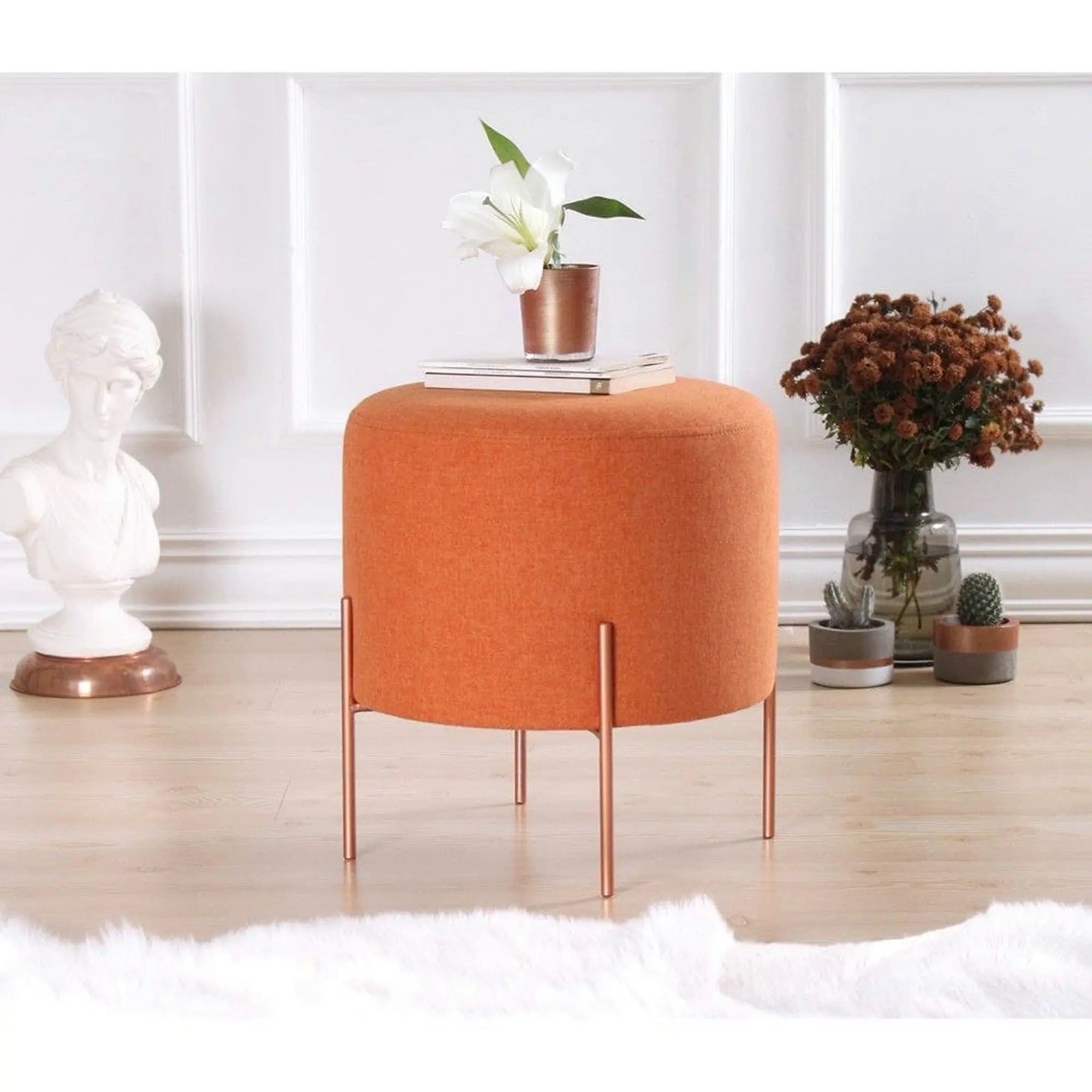 Taburet COPPER 42, portocaliu/cupru, material textil/otel, 40x40x42 cm