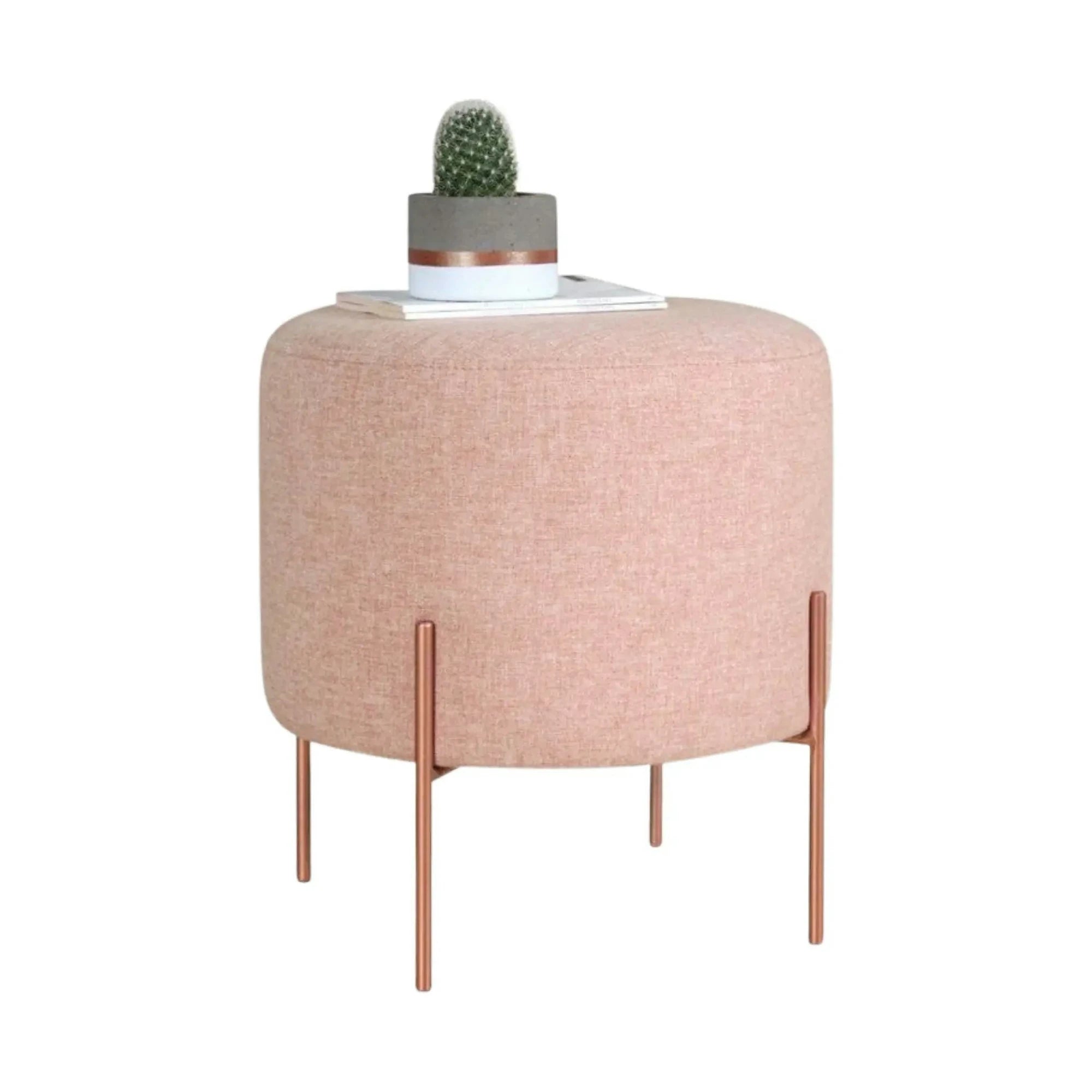 Taburet COPPER 44, roz/cupru, material textil/otel, 40x40x42 cm