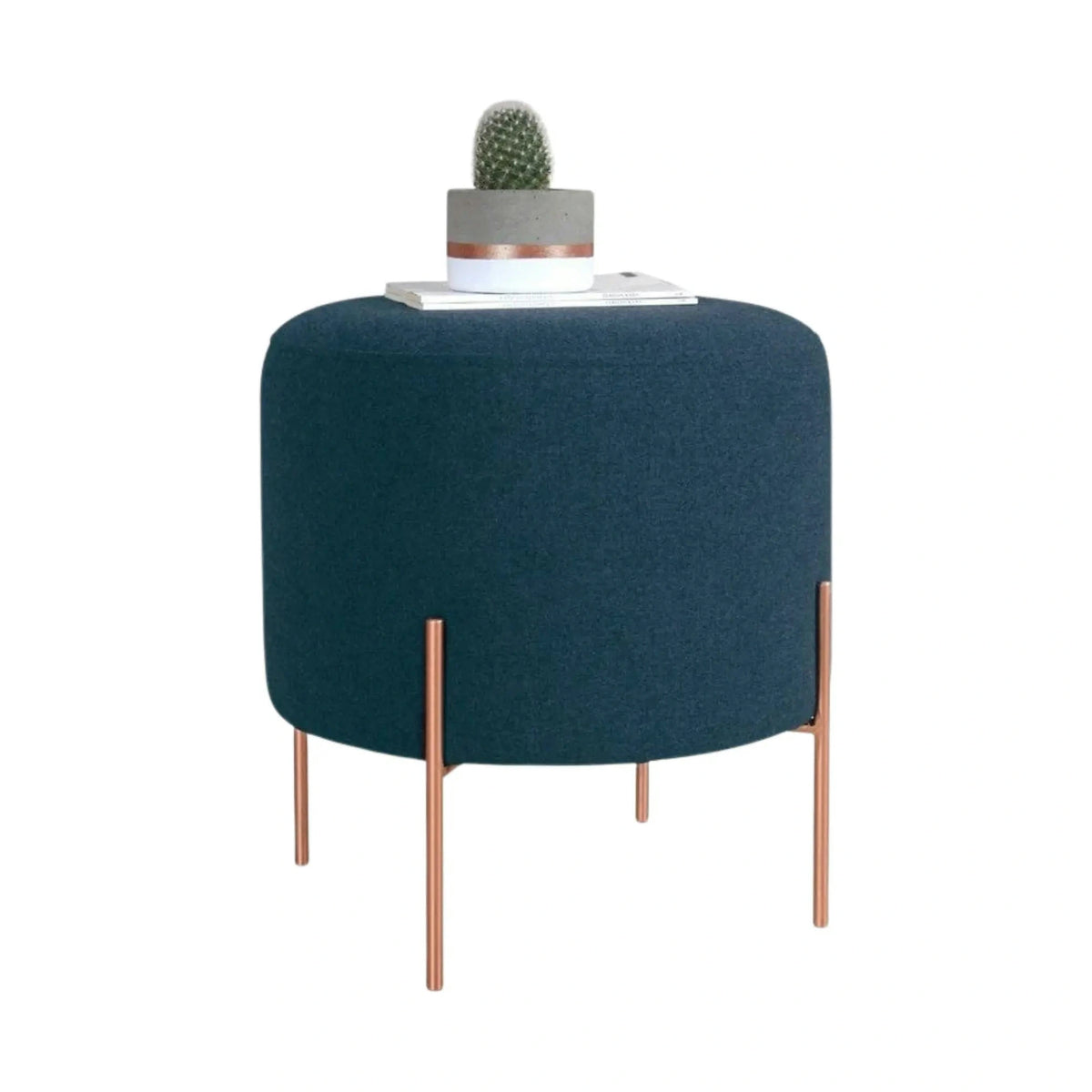 Taburet COPPER 50, albastru inchis/cupru, material textil/otel, 40x40x42 cm