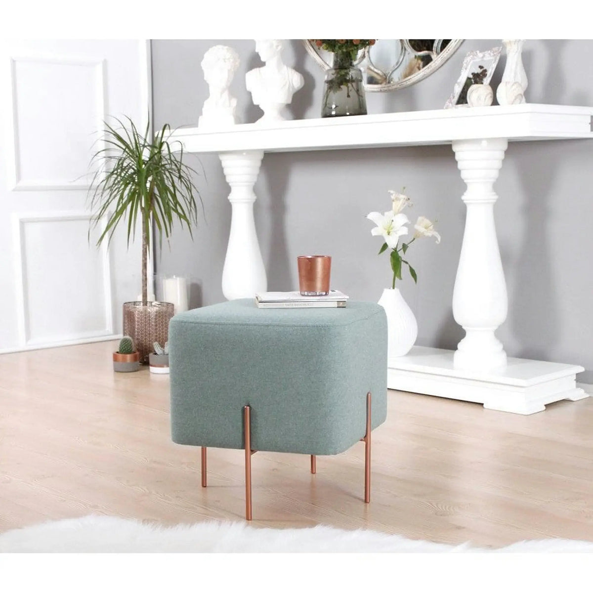 Taburet COPPER 54, stofa clasica verde menta, 40x40x42 cm