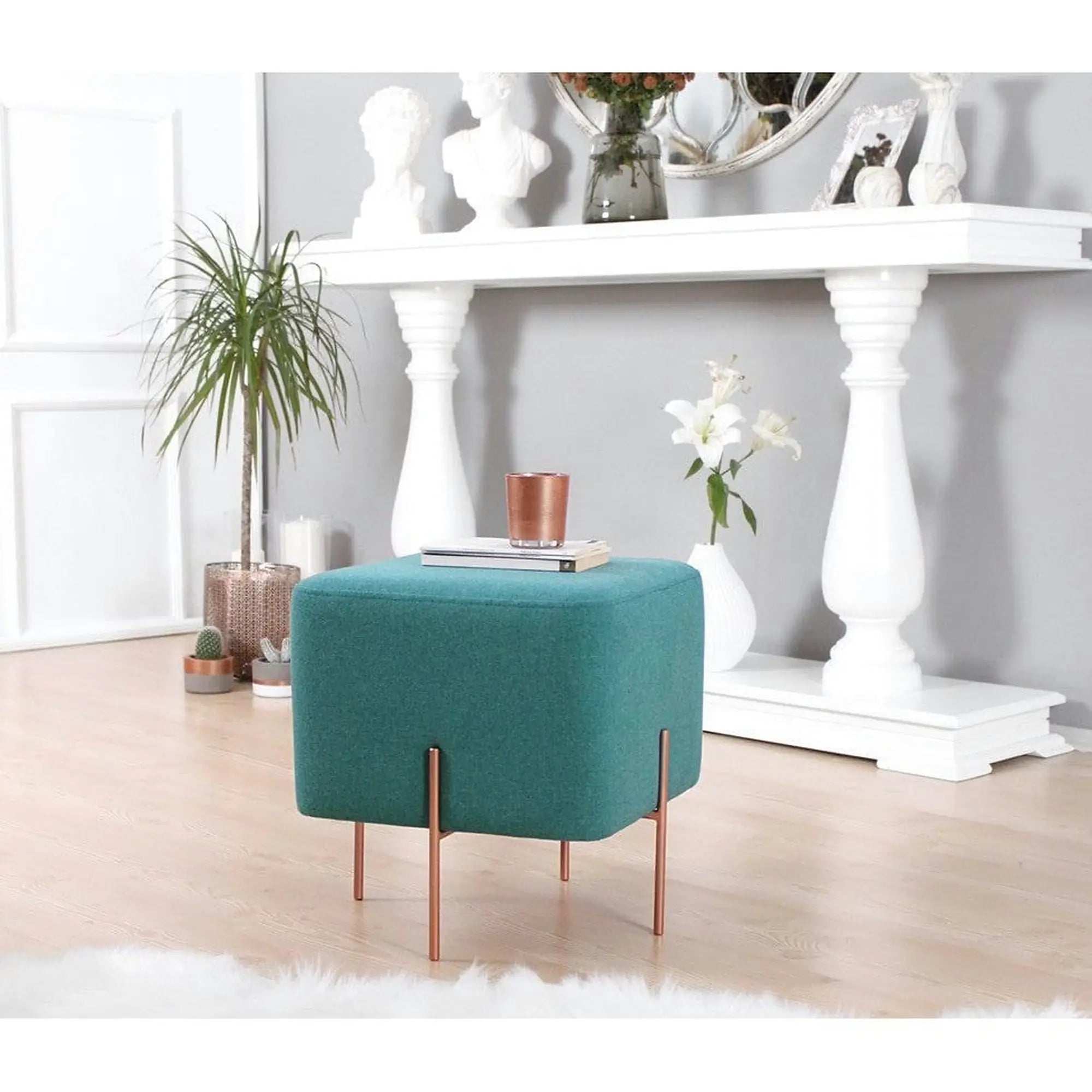 Taburet COPPER 57, stofa clasica verde, 40x40x42 cm