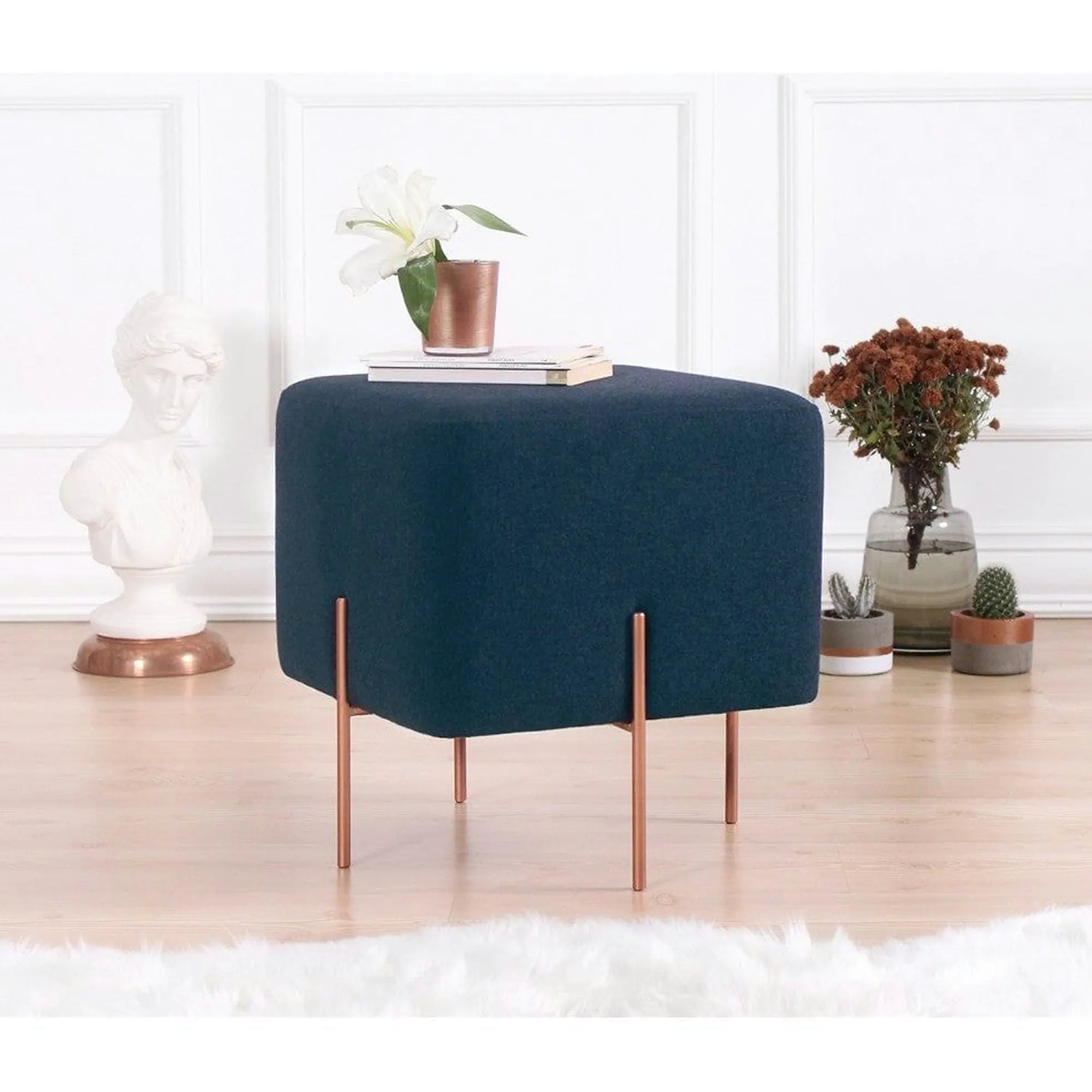 Taburet COPPER 62, stofa clasica albastru inchis, 40x40x42 cm