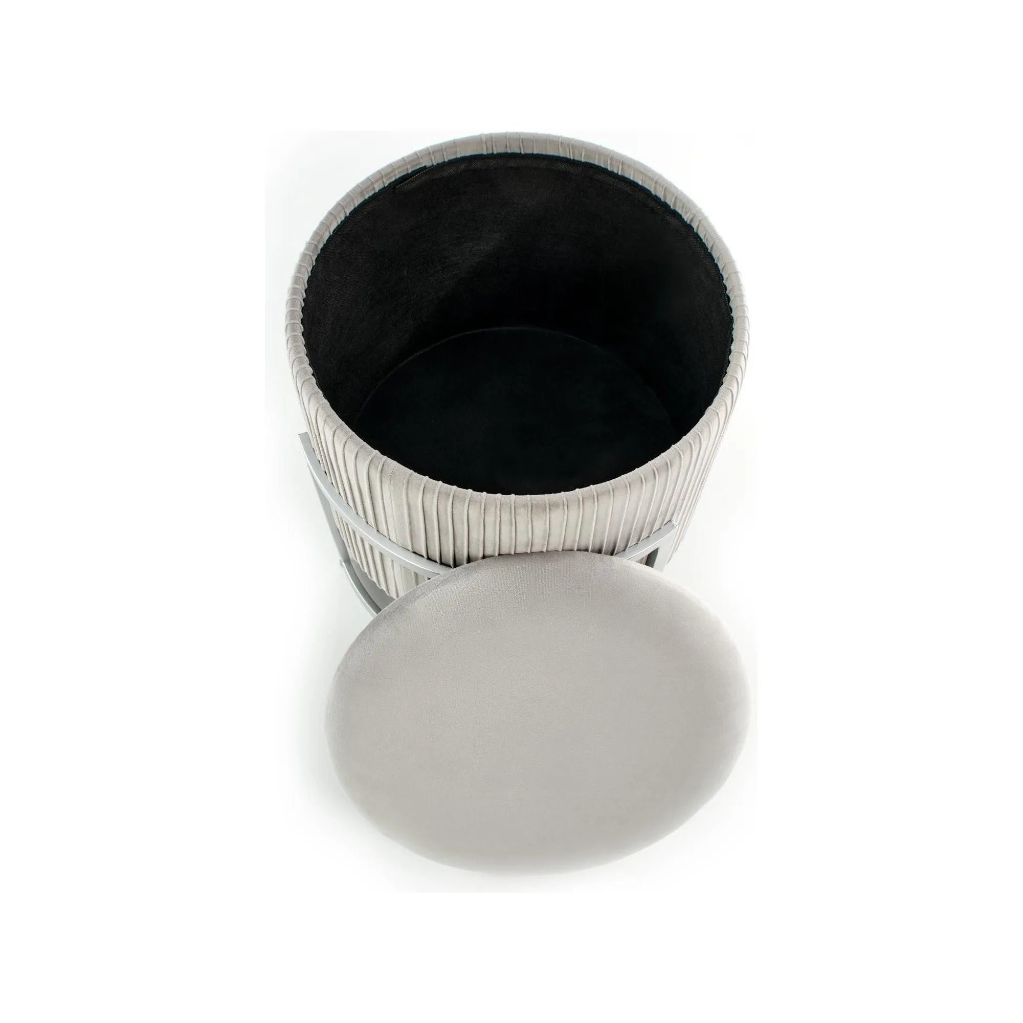 Taburet CRICKET, stofa catifelata gri deschis, cu spatiu depozitare, 40x46 cm