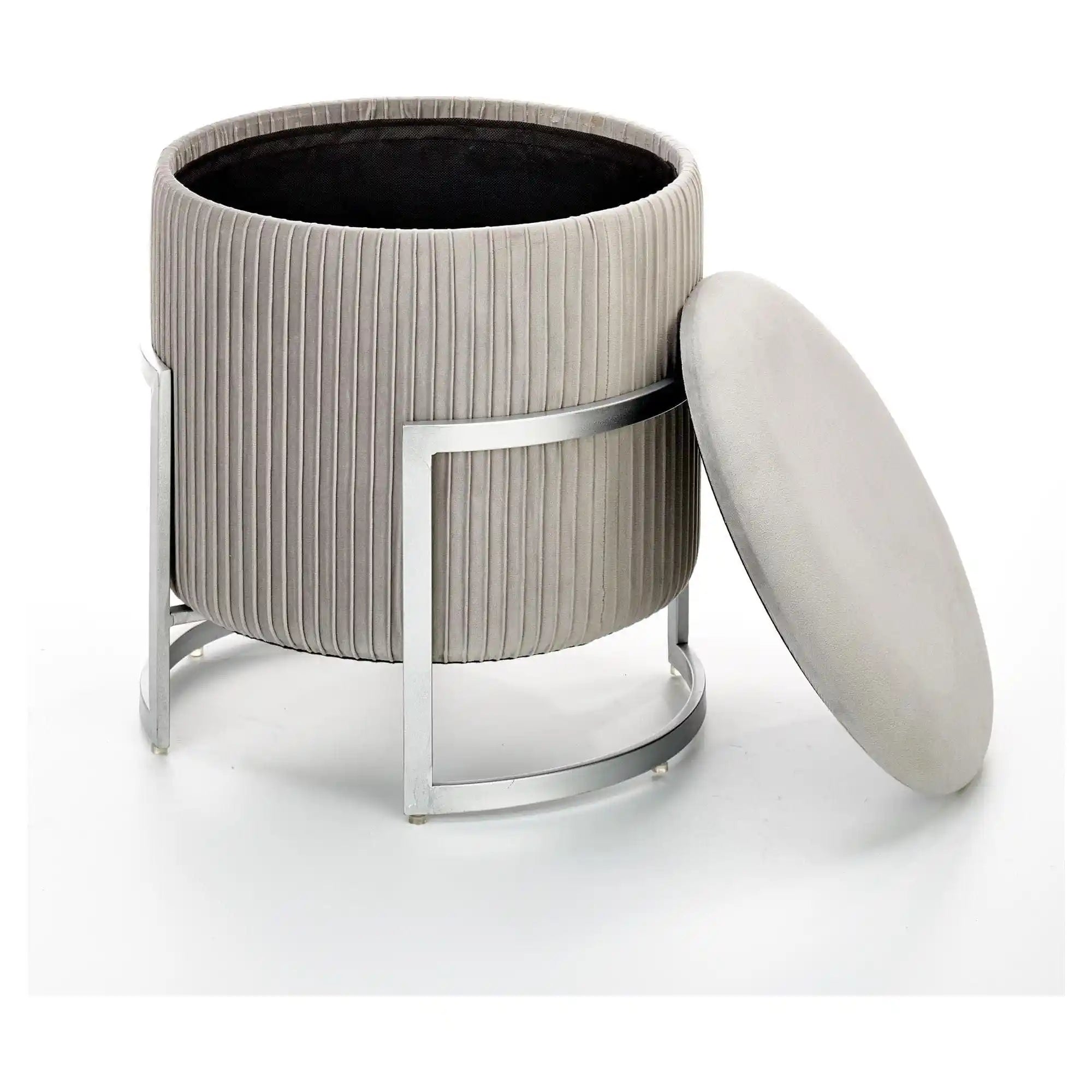 Taburet CRICKET, stofa catifelata gri deschis, cu spatiu depozitare, 40x46 cm