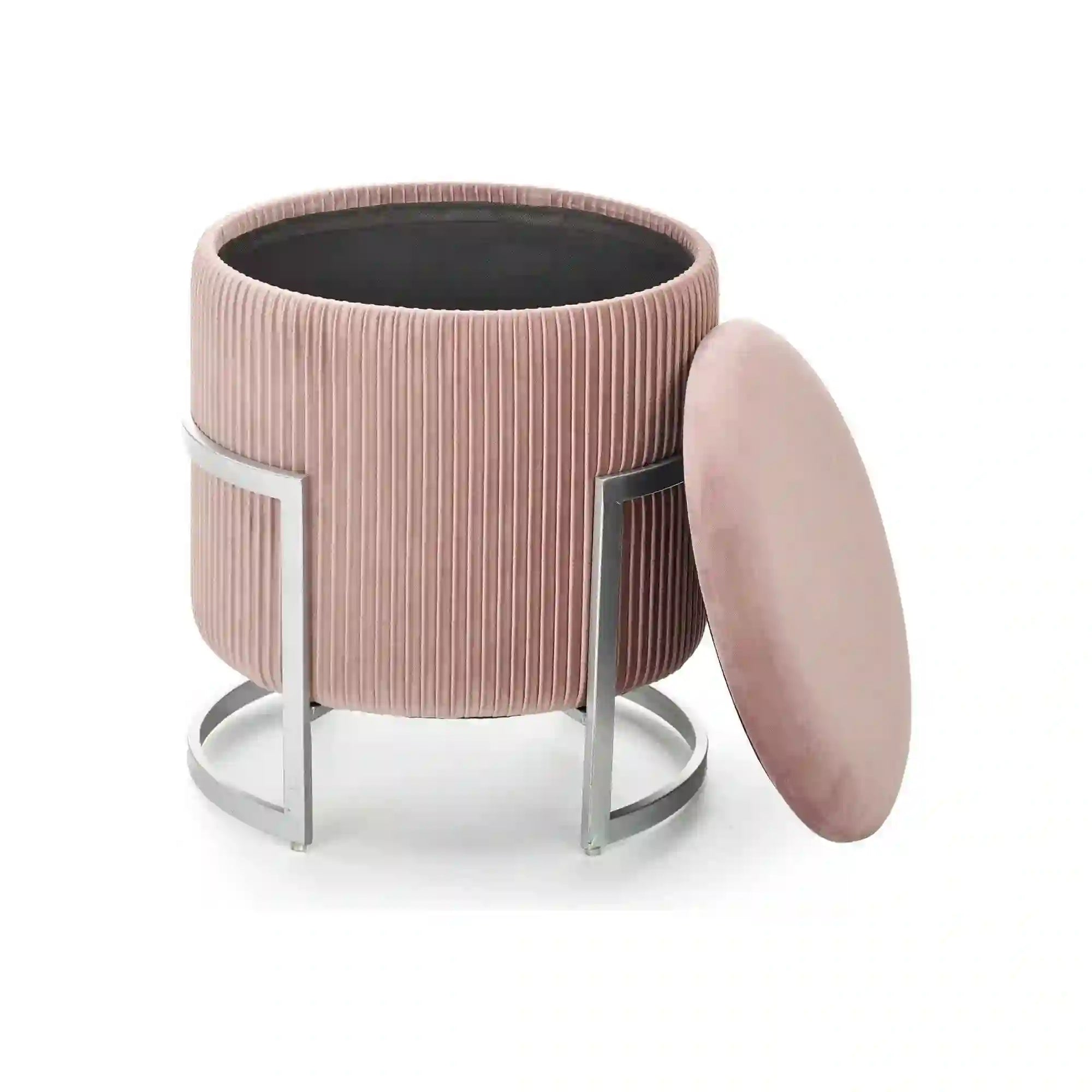 Taburet CRICKET, stofa catifelata roz deschis, cu spatiu depozitare, 40x46 cm