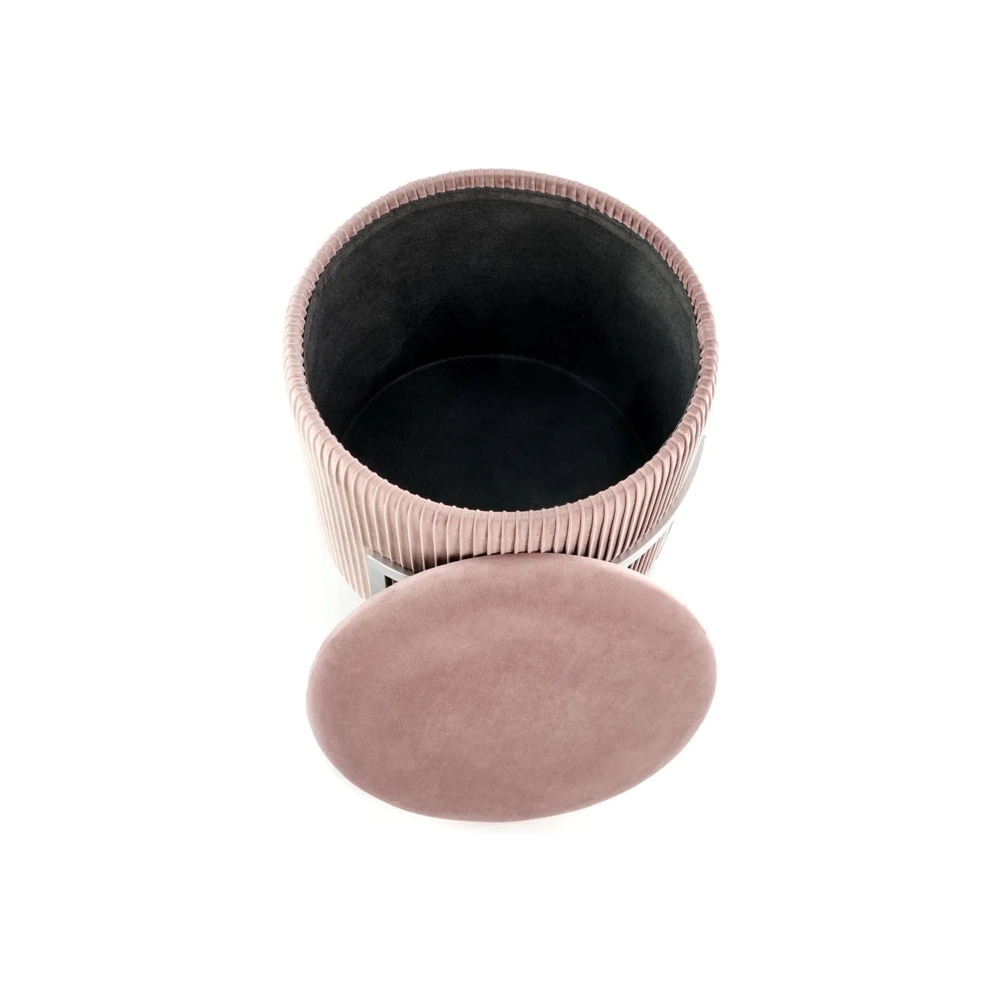 Taburet CRICKET, stofa catifelata roz deschis, cu spatiu depozitare, 40x46 cm