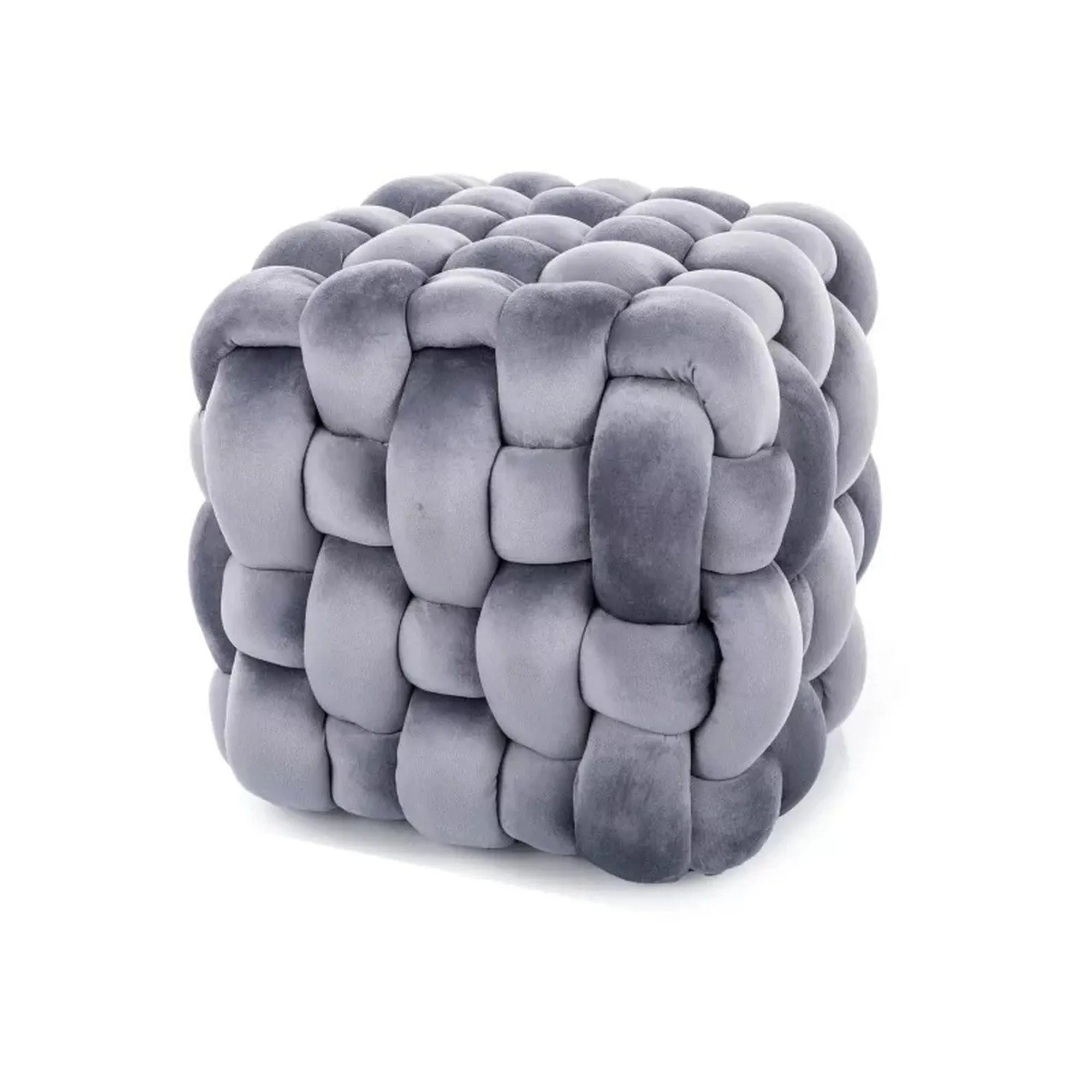 Taburet FARIS, gri, stofa catifelata, 45x45x41 cm