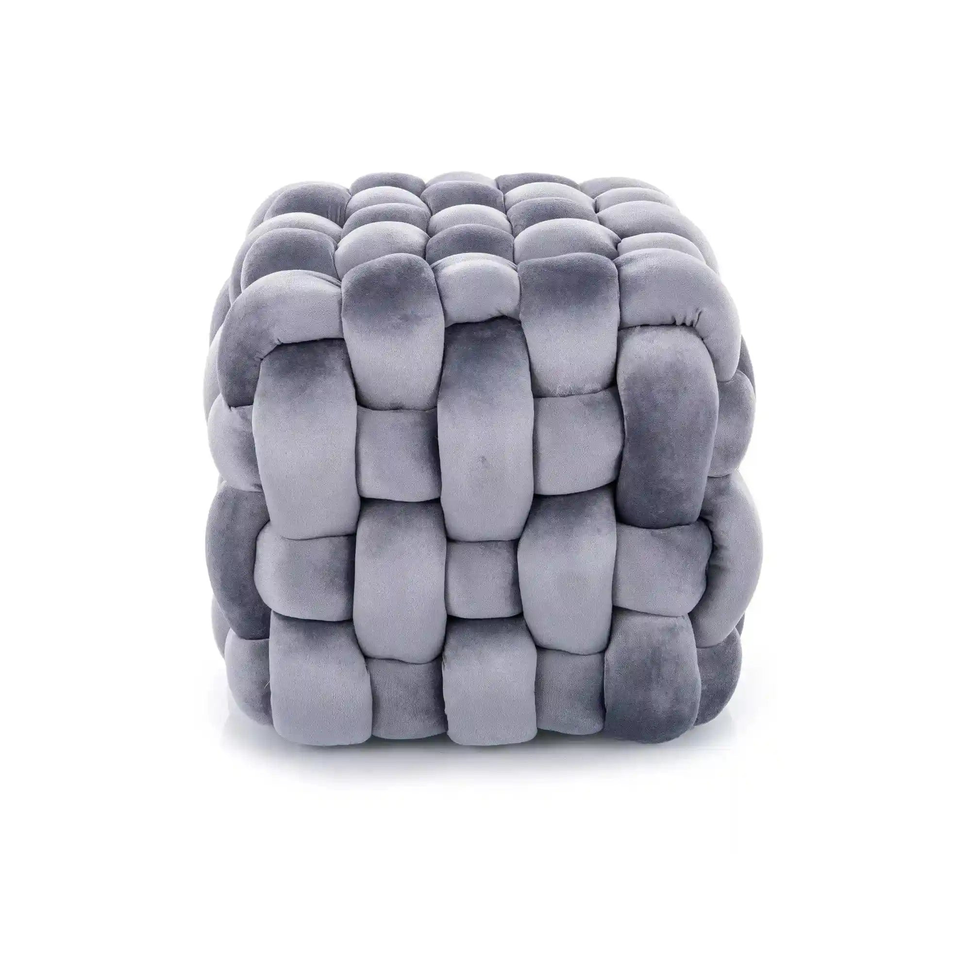 Taburet FARIS, gri, stofa catifelata, 45x45x41 cm