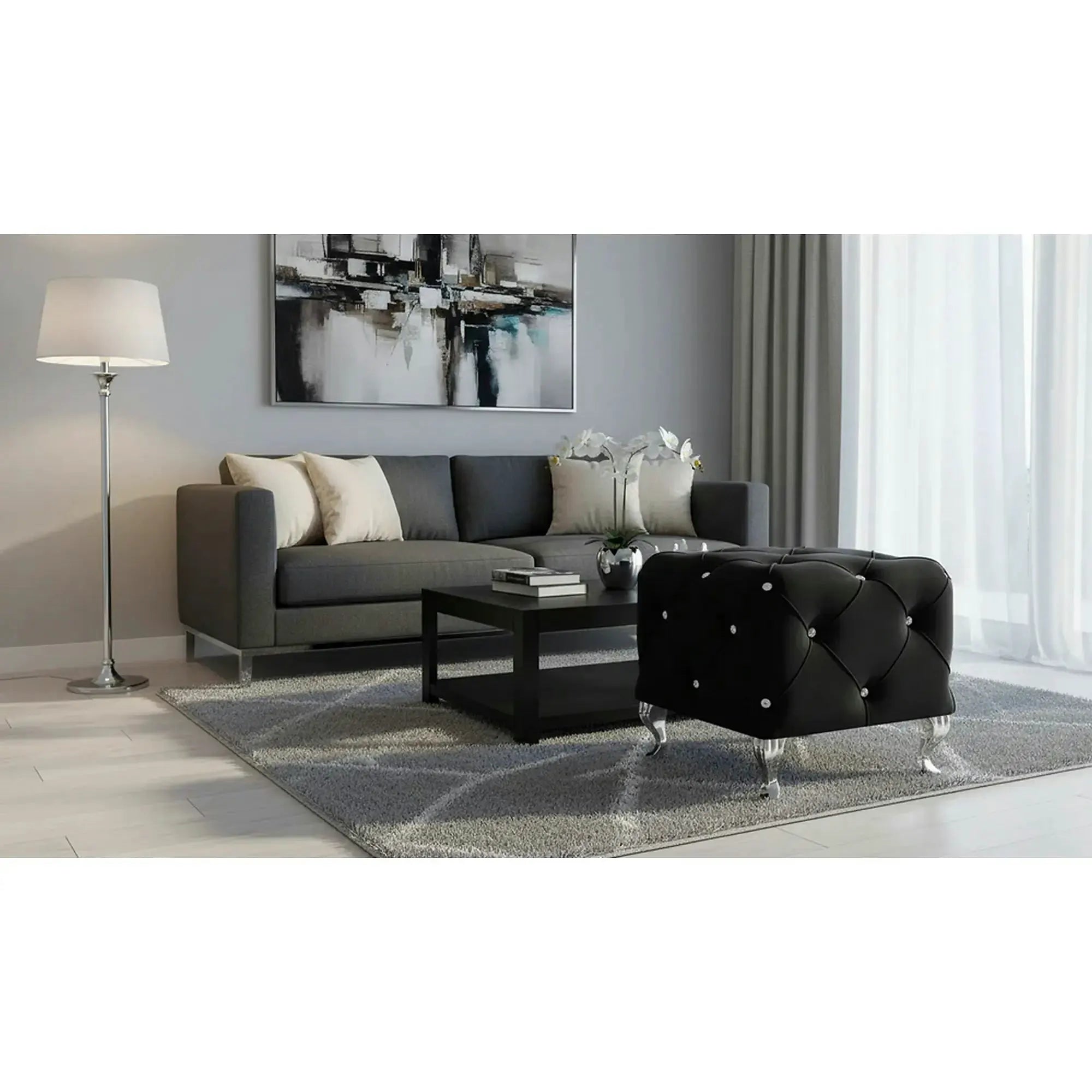 Taburet HESTIA K, stofa catifelata negru - Bluvel 19, 50x50x46 cm
