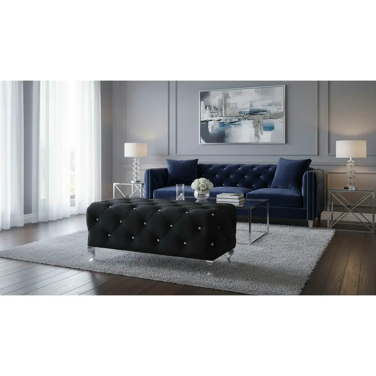Taburet HESTIA, stofa catifelata negru - Bluvel 19, 100x50x46 cm