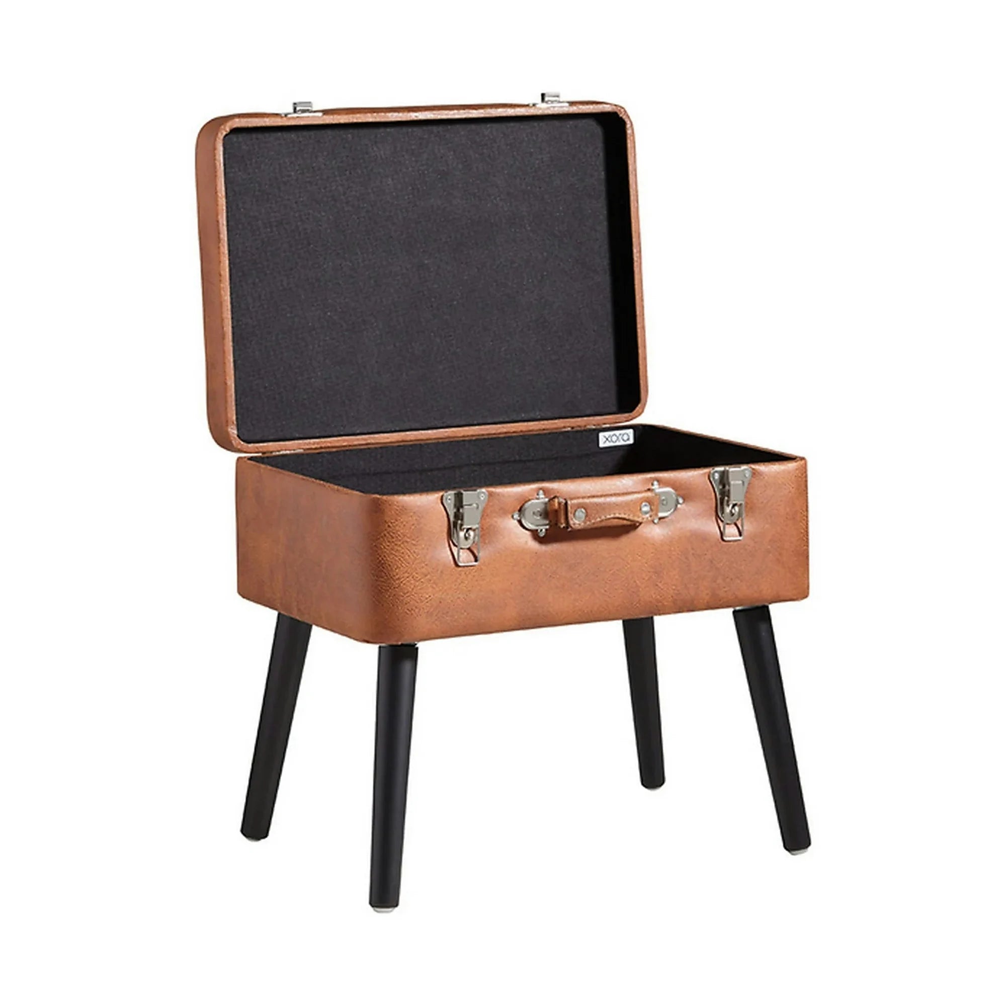 Taburet KEVIN, maro/negru, piele ecologica/lemn, 50x35x46 cm