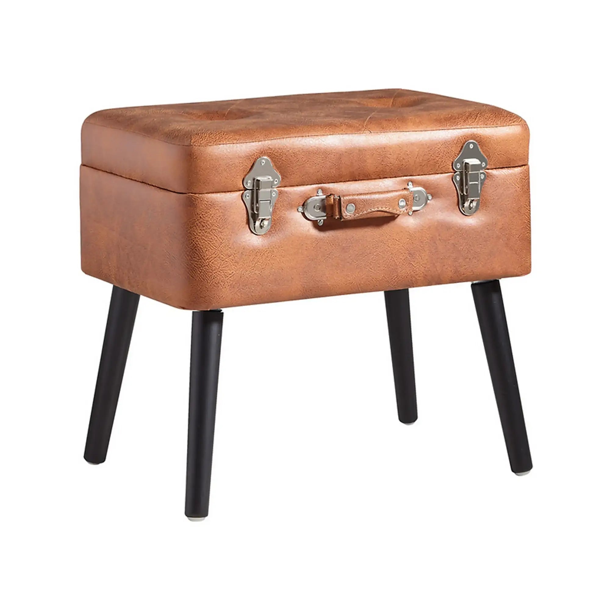 Taburet KEVIN, maro/negru, piele ecologica/lemn, 50x35x46 cm