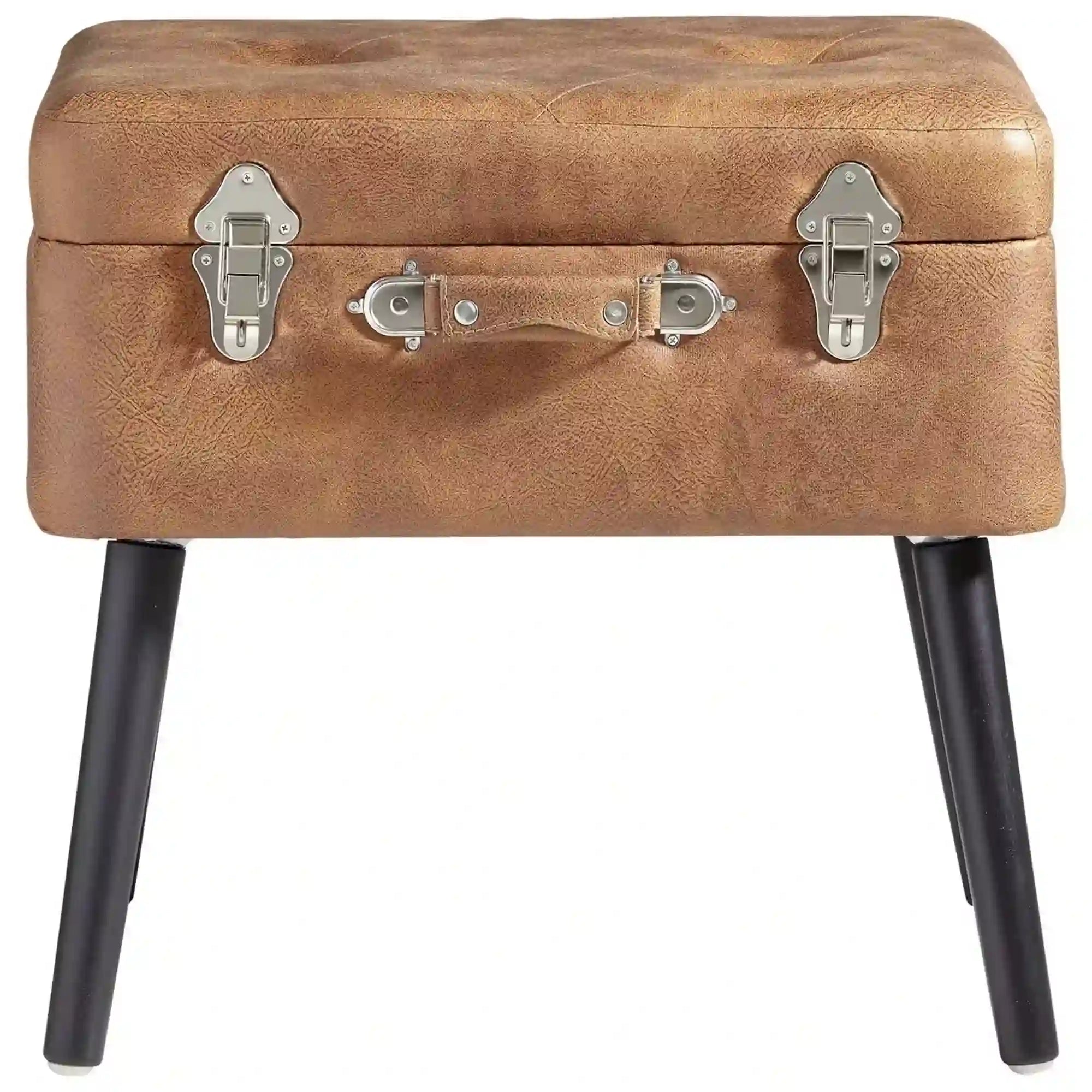 Taburet KEVIN, maro/negru, piele ecologica/lemn, 50x35x46 cm