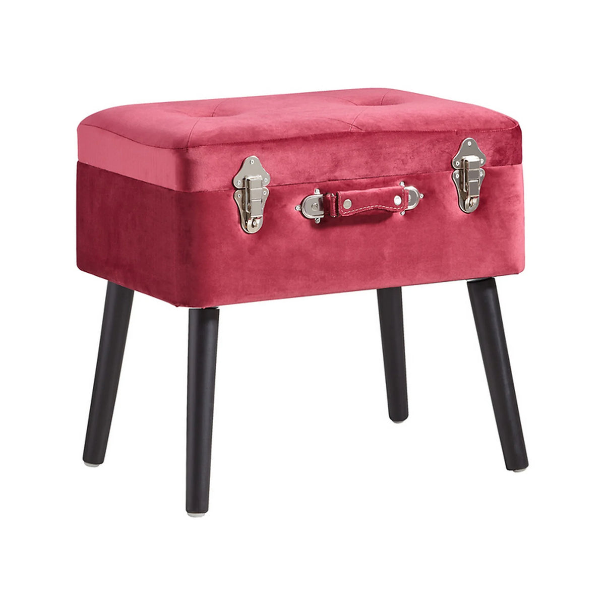 Taburet KEVIN, stofa catifelata rosu, 50x35x46 cm