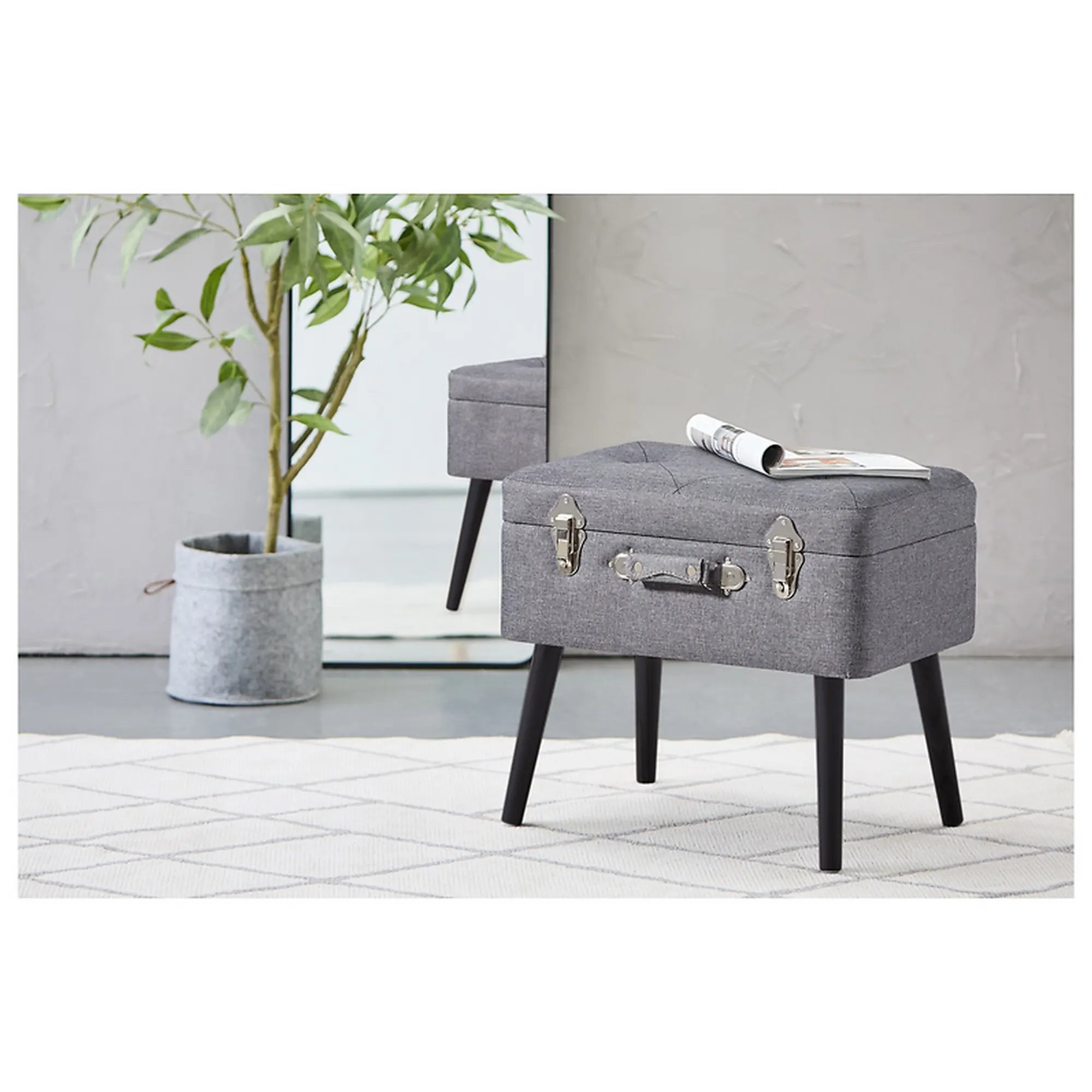 Taburet KEVIN, stofa clasica gri, 50x35x46 cm