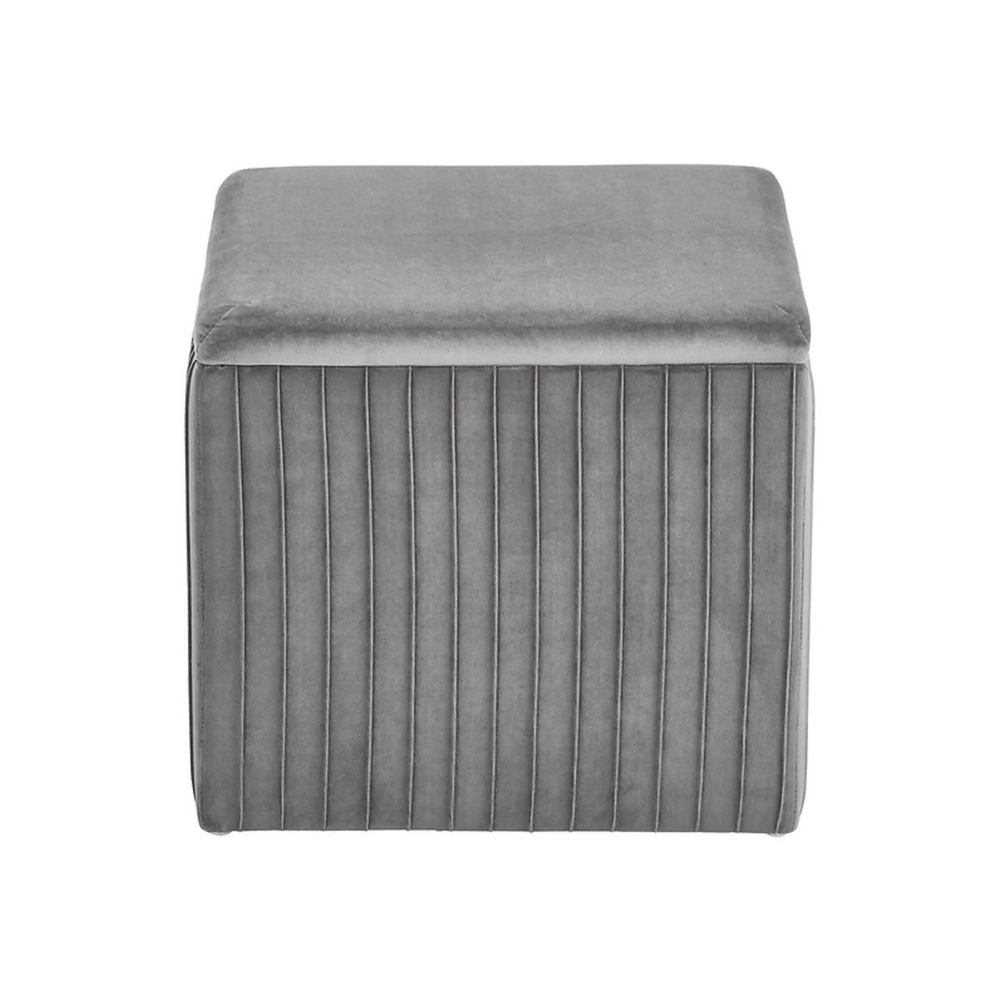 Taburet LENA, stofa catifelata gri, 45x45x40 cm