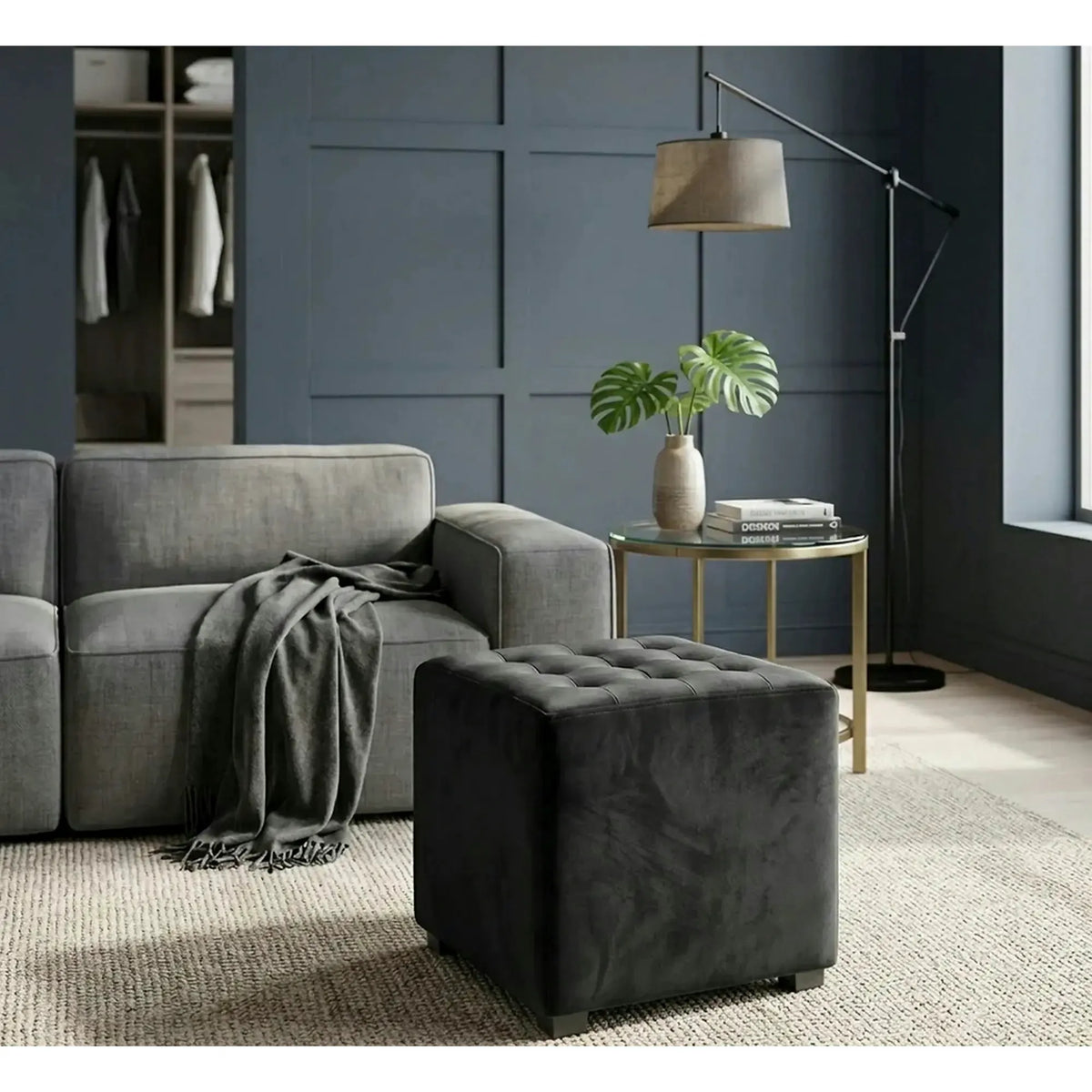 Taburet LORI, stofa catifelata negru - Bluvel 19, 39x39x34 cm
