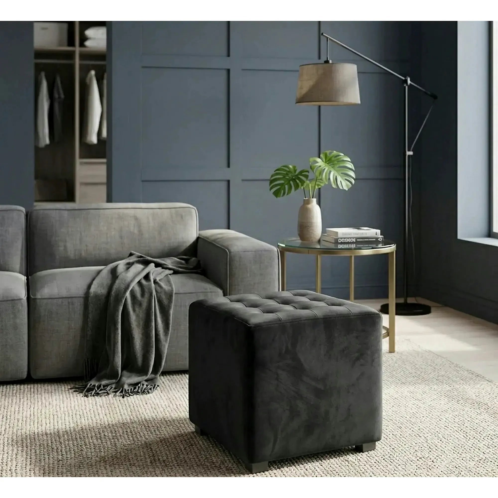 Taburet LORI, stofa catifelata negru - Bluvel 19, 39x39x34 cm