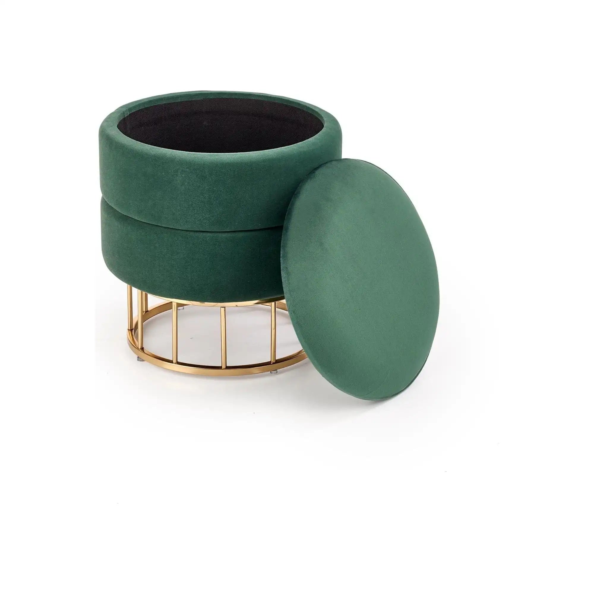 Taburet MINTY, stofa catifelata, verde inchis, cu spatiu de depozitare, 37x37x41 cm