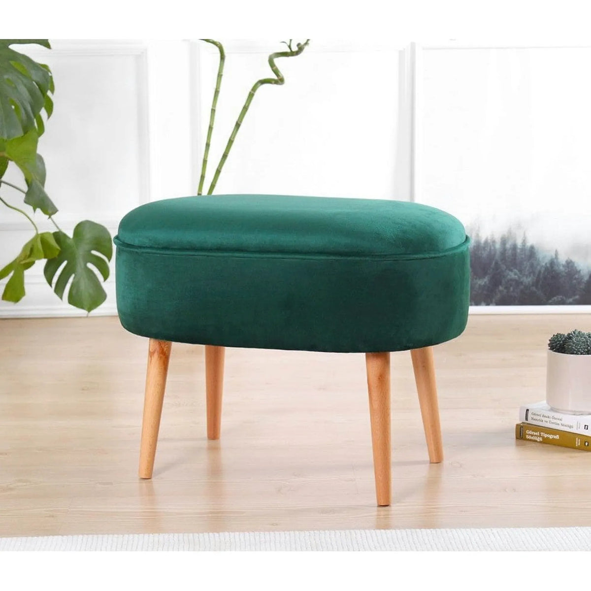 Taburet MOILE, stofa catifelata verde, 63x44x47 cm