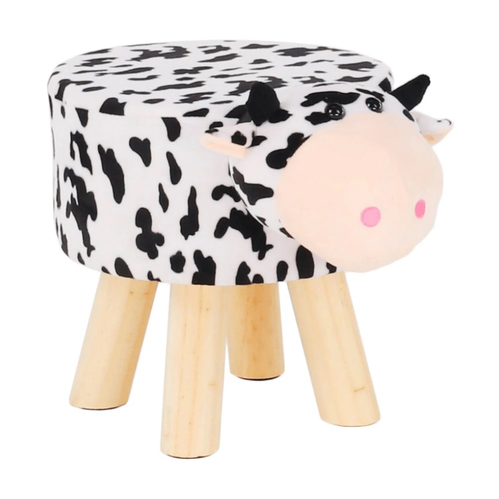 Taburet MOLLY, alb/negru, material textil/lemn, 47x28x31 cm