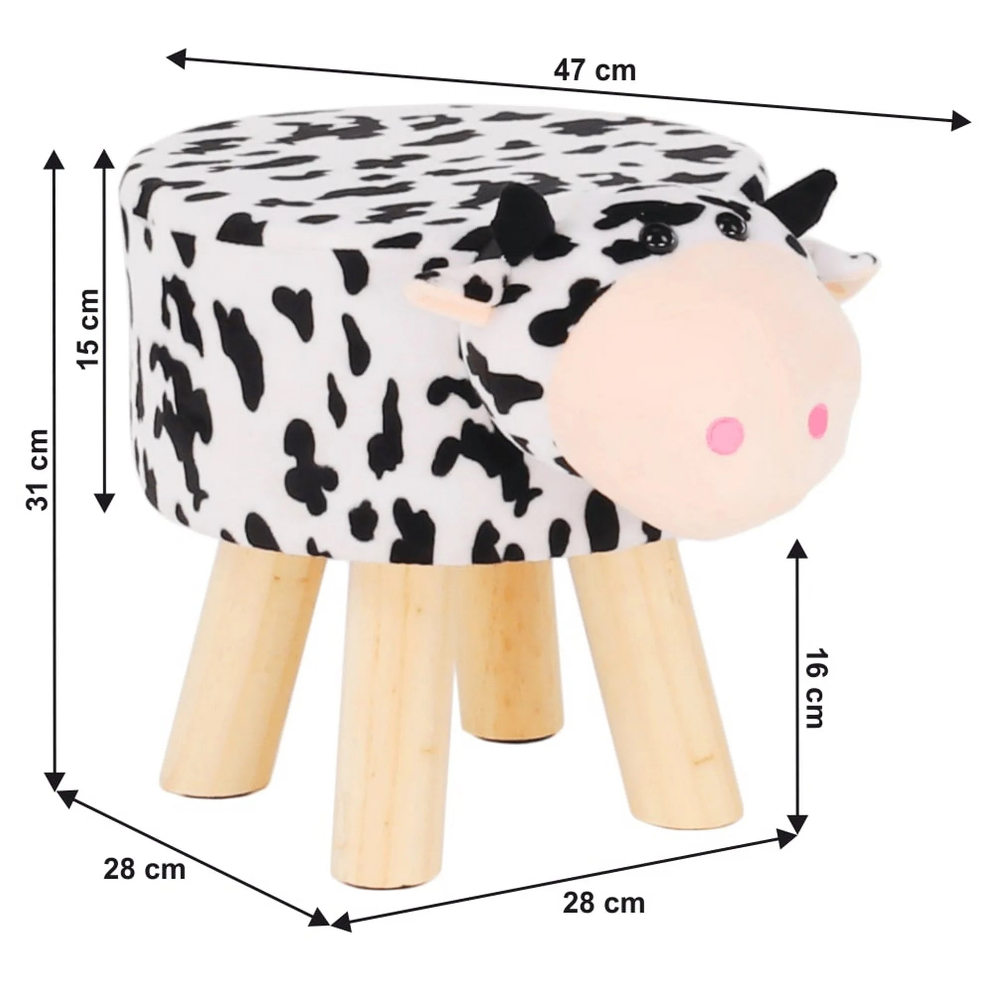 Taburet MOLLY, alb/negru, material textil/lemn, 47x28x31 cm