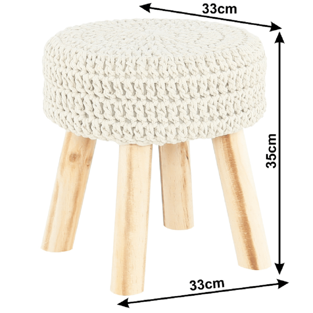 Taburet NAIDA, bej/stejar, material textil/lemn, 28x28x40 cm