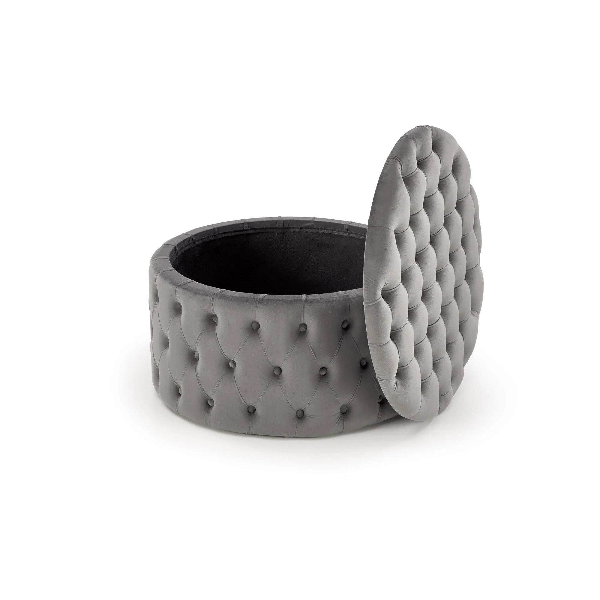 Taburet NUNEZ, stofa catifelata gri, cu spatiu depozitare, 70x70x40 cm